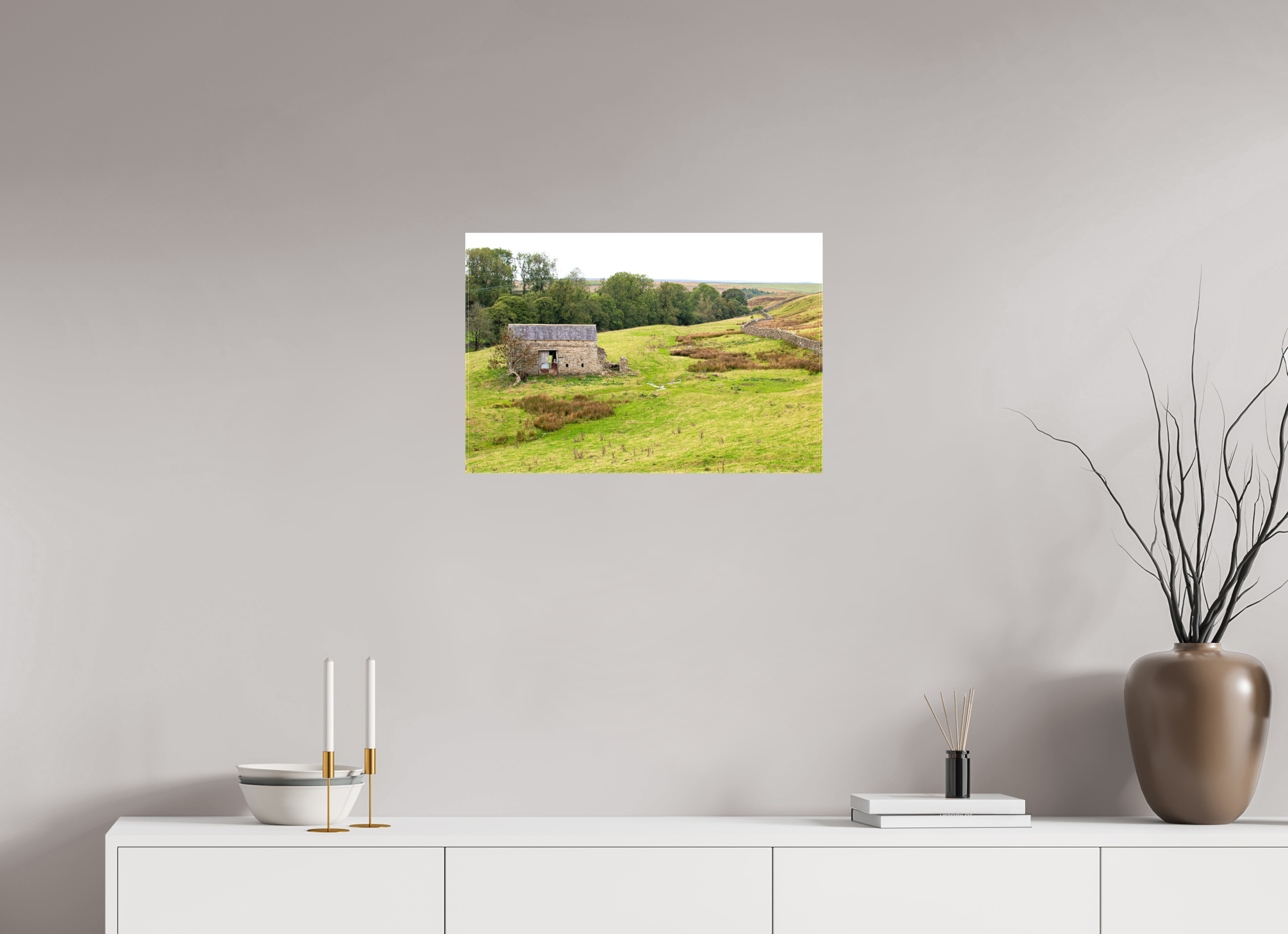 60 x 40 cm, Glossy Canvas On Stretcher Frame Old Barn in the Yorkshire Dales