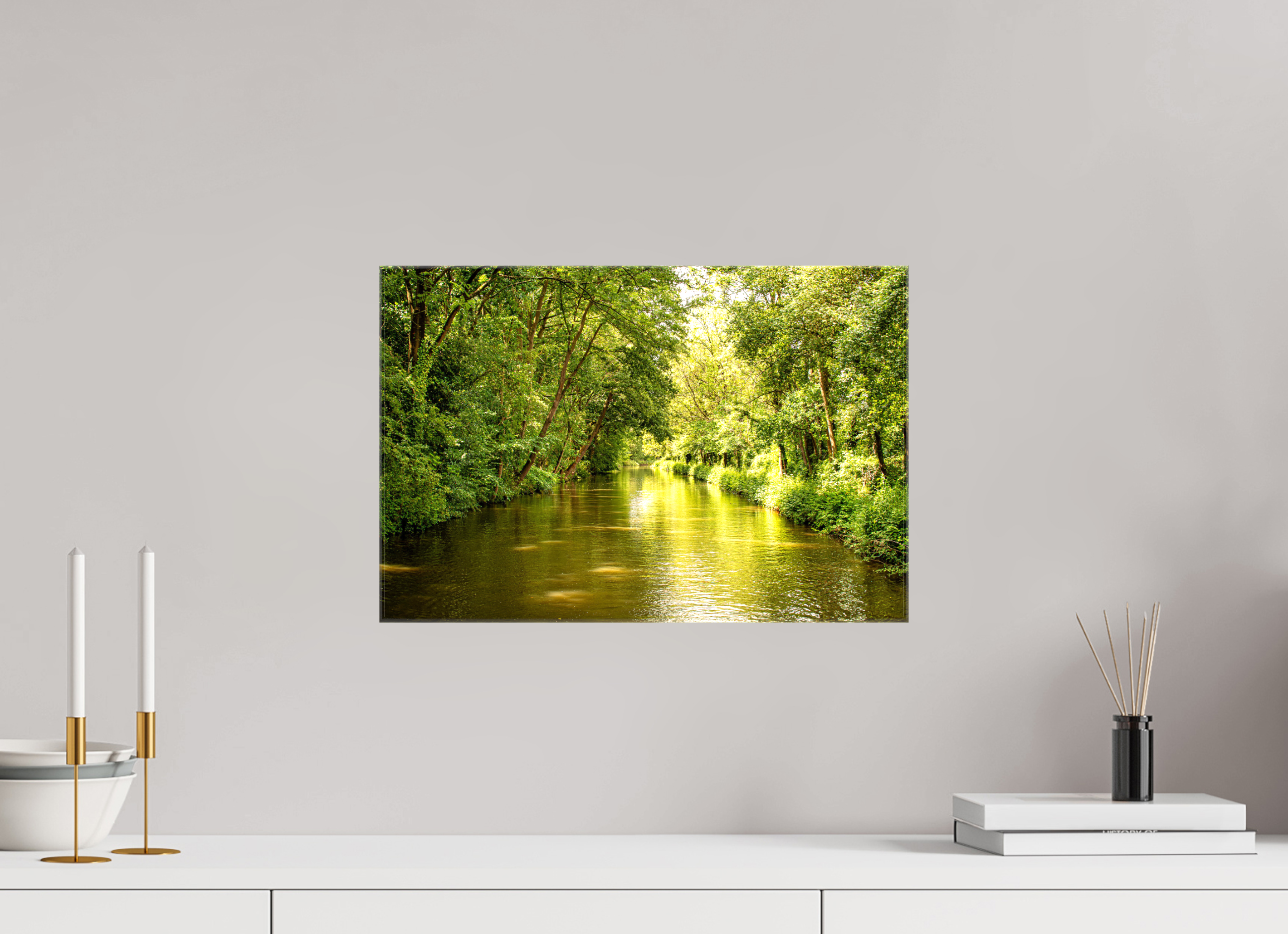 45 x 30 cm, Glossy Canvas On Stretcher Frame Treelined Canal