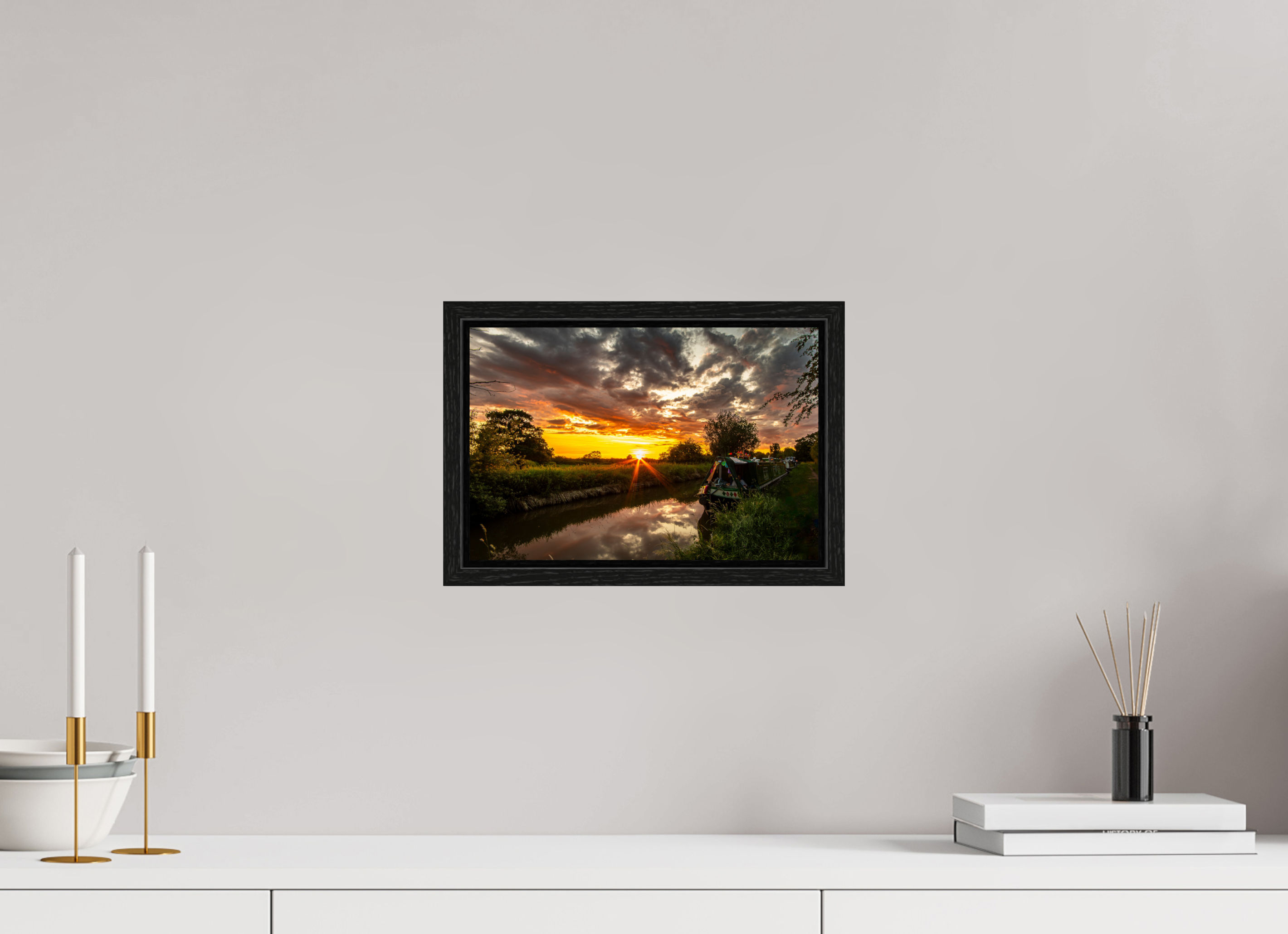 30 x 20 cm, Floater Frame Sunset on the Llangollen Canal
