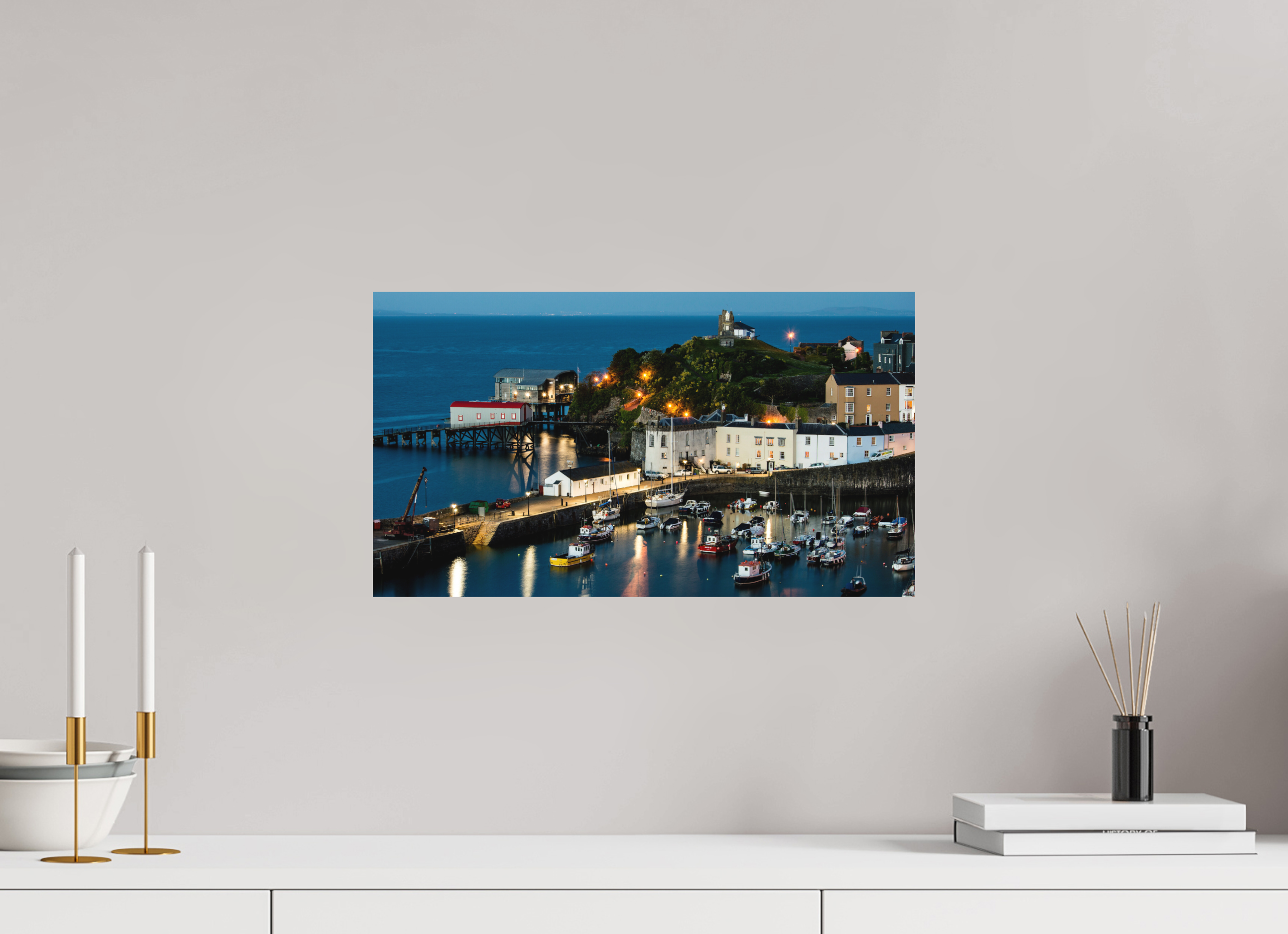 48 x 27 cm, Photo Print Fuji Crystal DP II Matte Tenby Harbour at Night Print for Sale