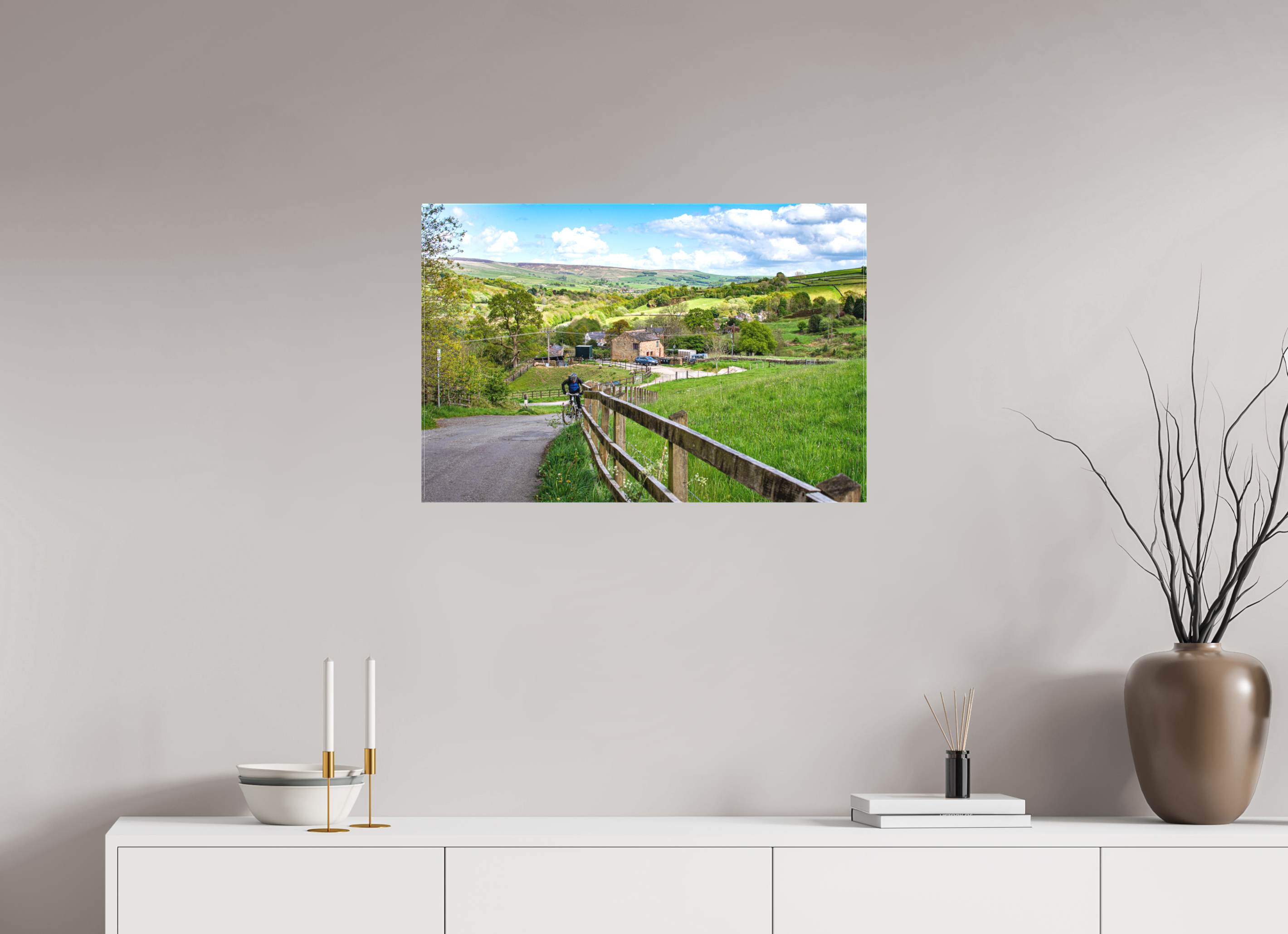 75 x 50 cm, Matte Canvas on Stretcher Frame Cycling Uphill towards Bugsworth Basin