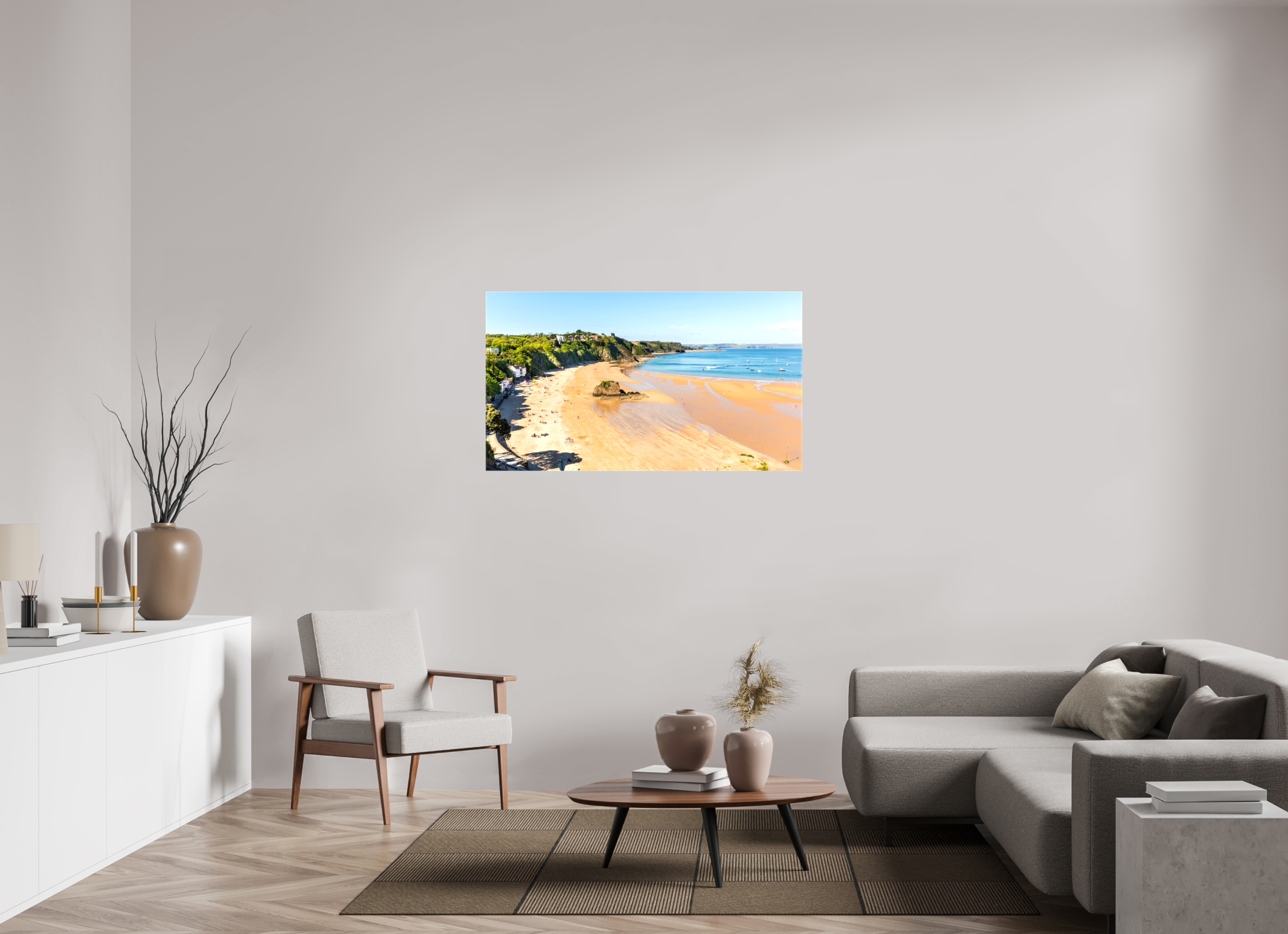 128 x 72 cm, Glossy Canvas On Stretcher Frame Tenby Beach