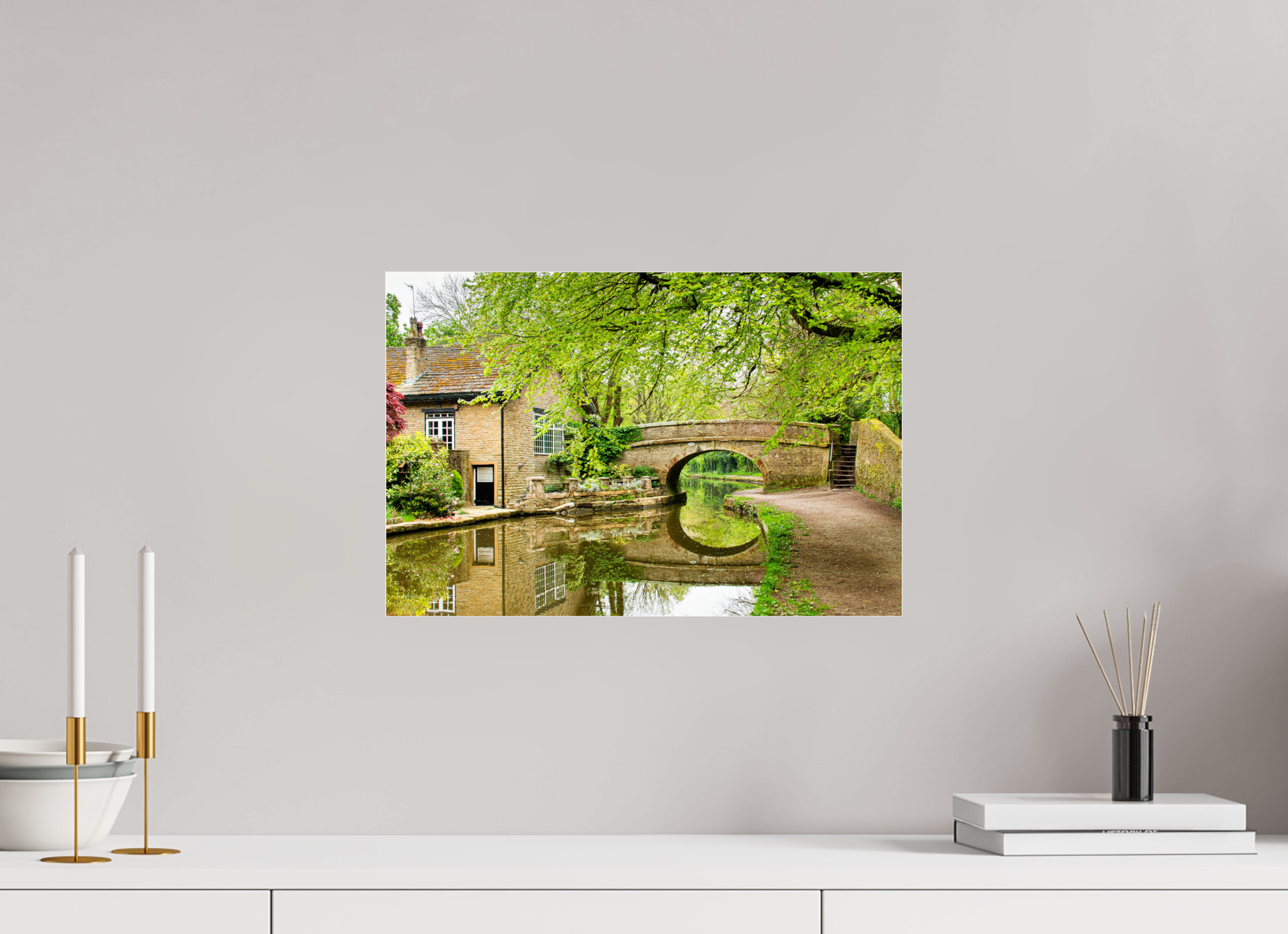 45 x 30 cm, Photo Print Under Acrylic Glass Bollington Canal Bridge