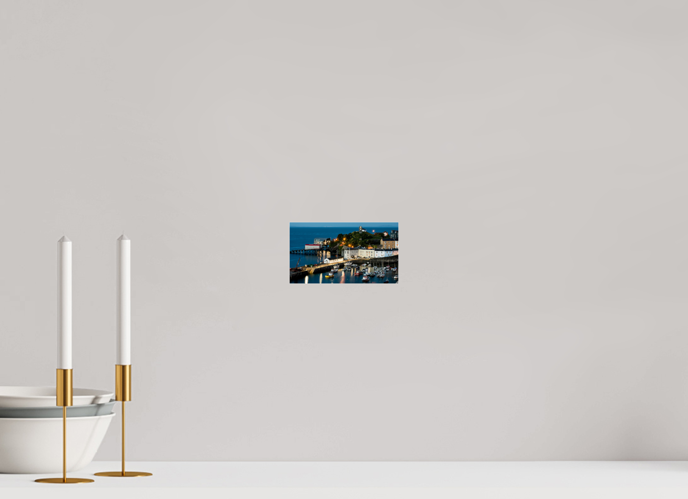 16 x 9 cm, Photo Print Under Acrylic Glass Tenby Harbour at Night