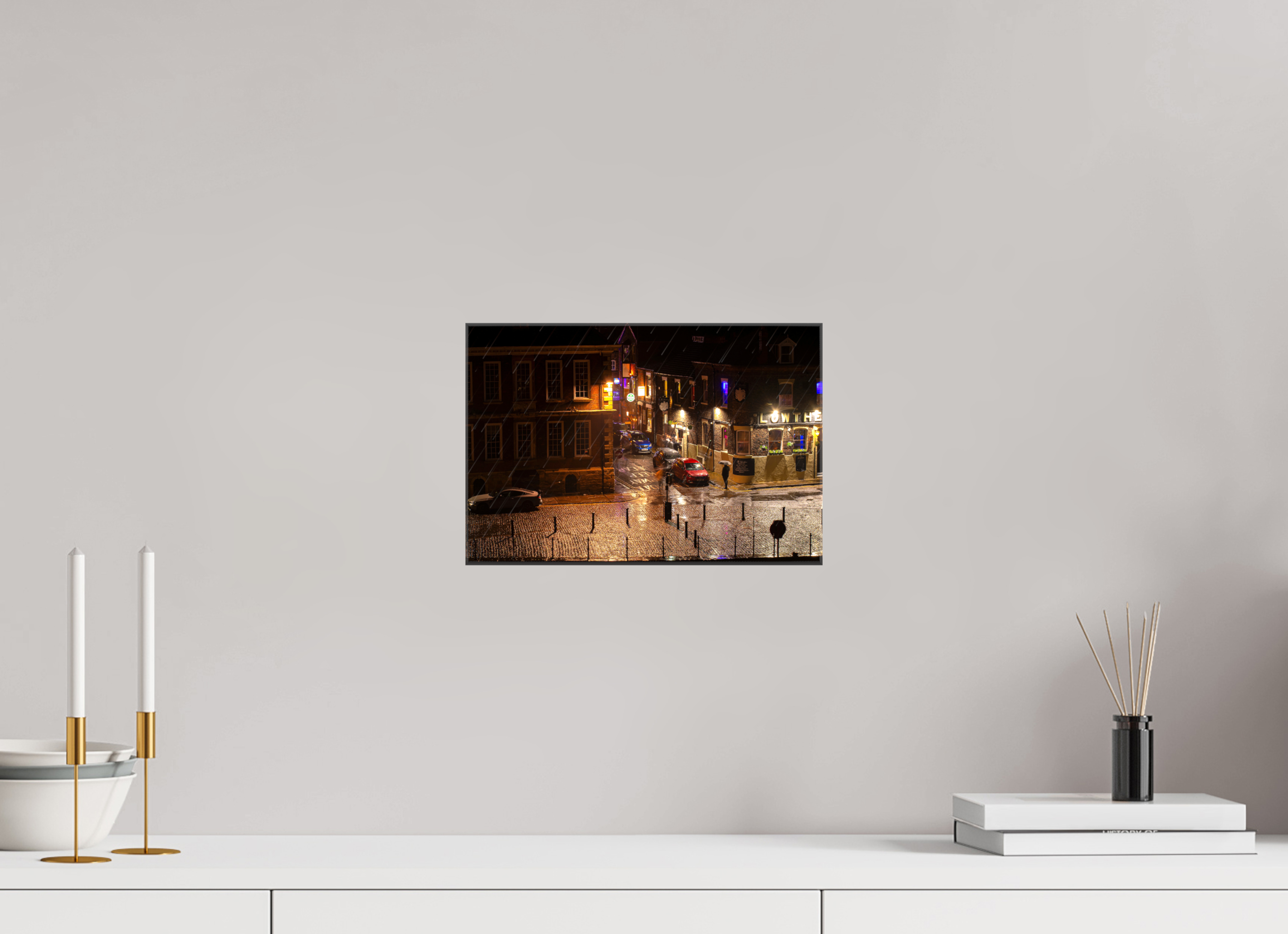 30 x 20 cm, Glossy Canvas On Stretcher Frame A Wet Night in York