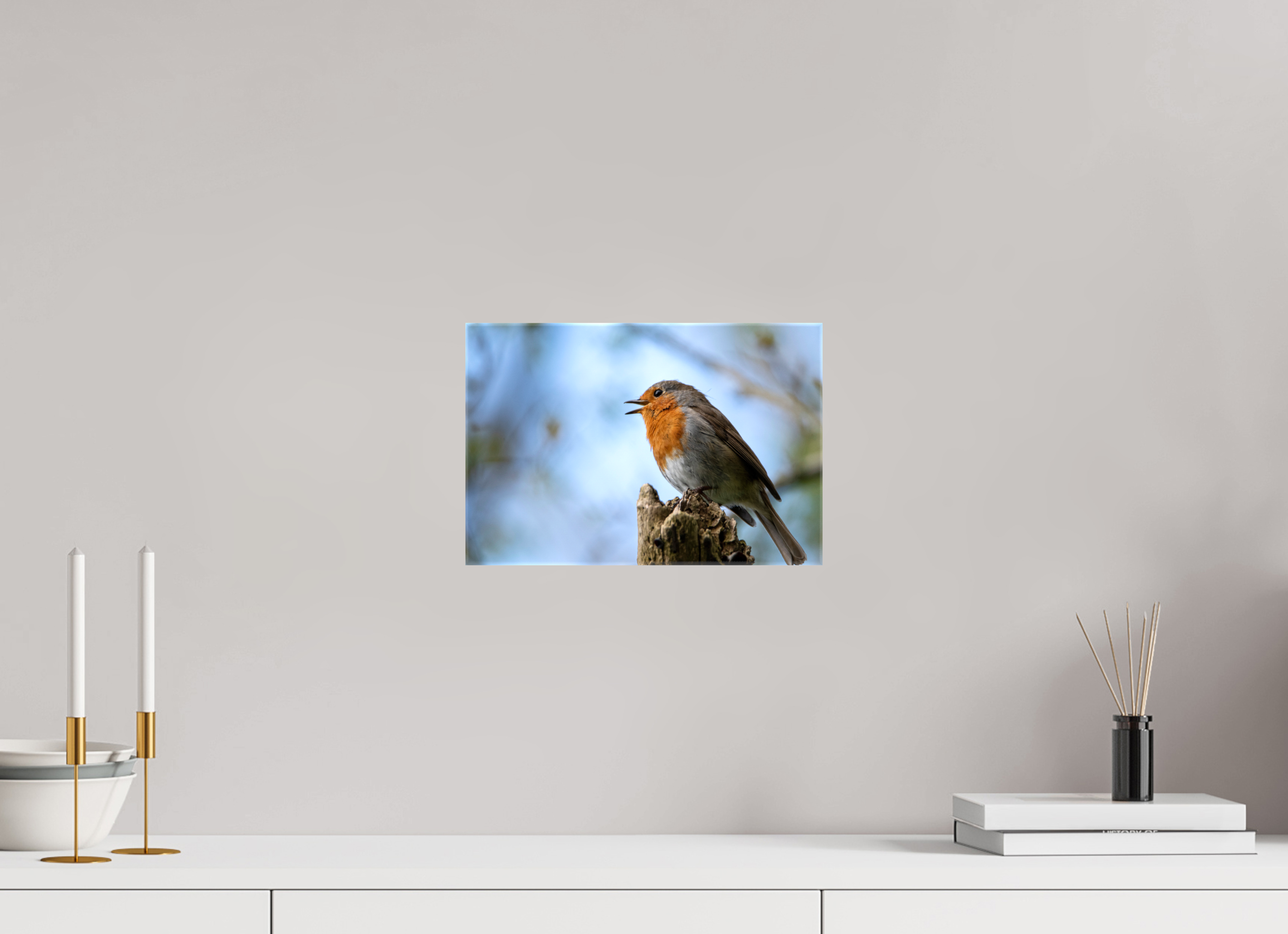 30 x 20 cm, Glossy Canvas On Stretcher Frame Singing Robin
