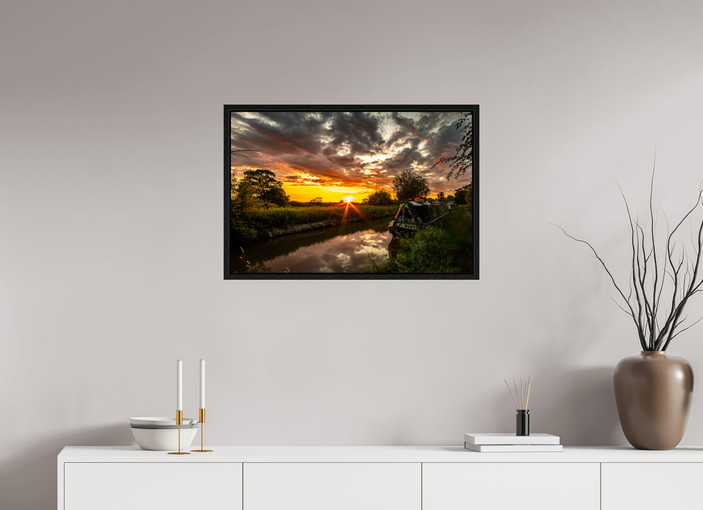 75 x 50 cm, Floater Frame Sunset on the Llangollen Canal