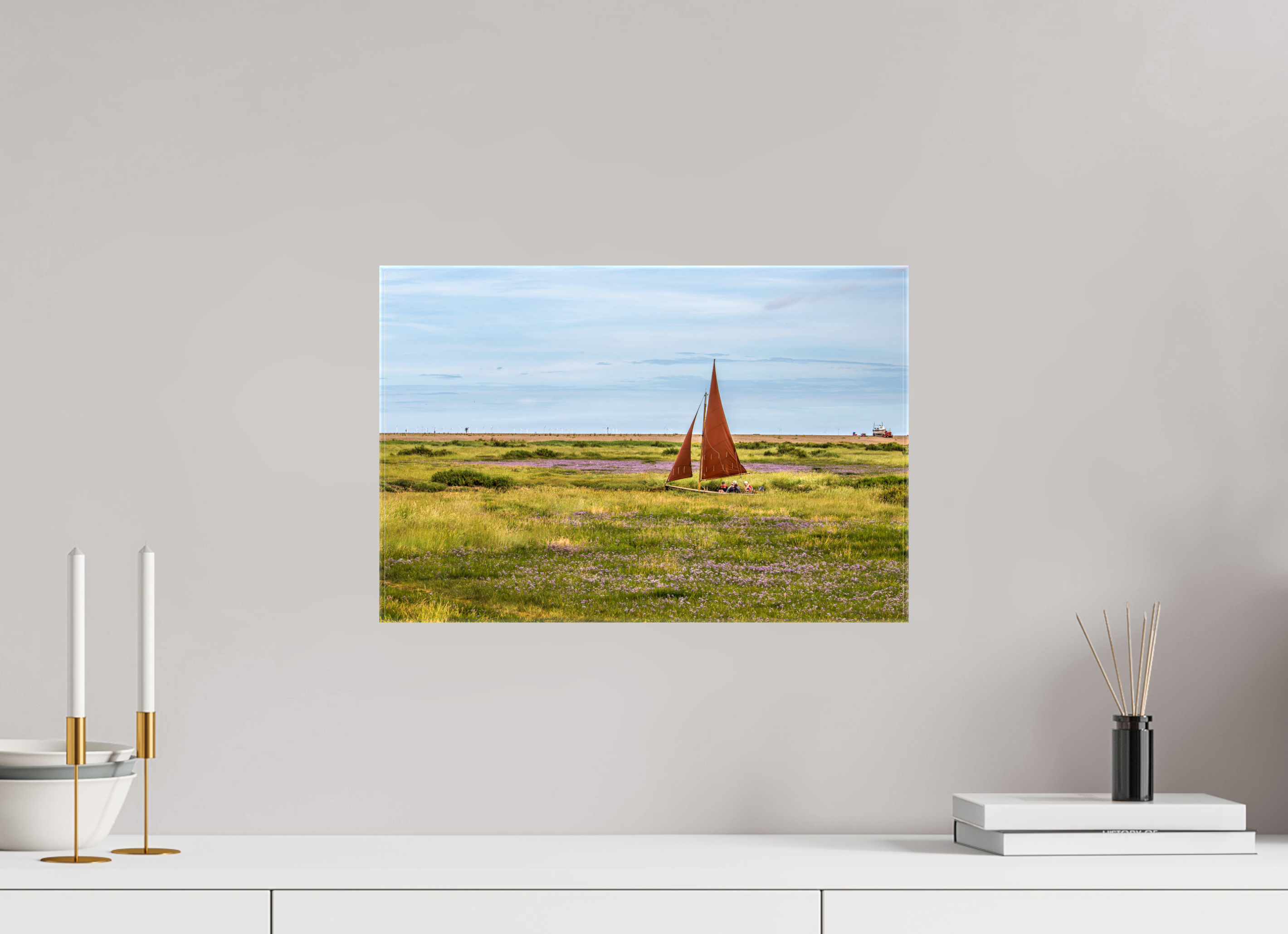 45 x 30 cm, Glossy Canvas On Stretcher Frame Sailing in the Grass