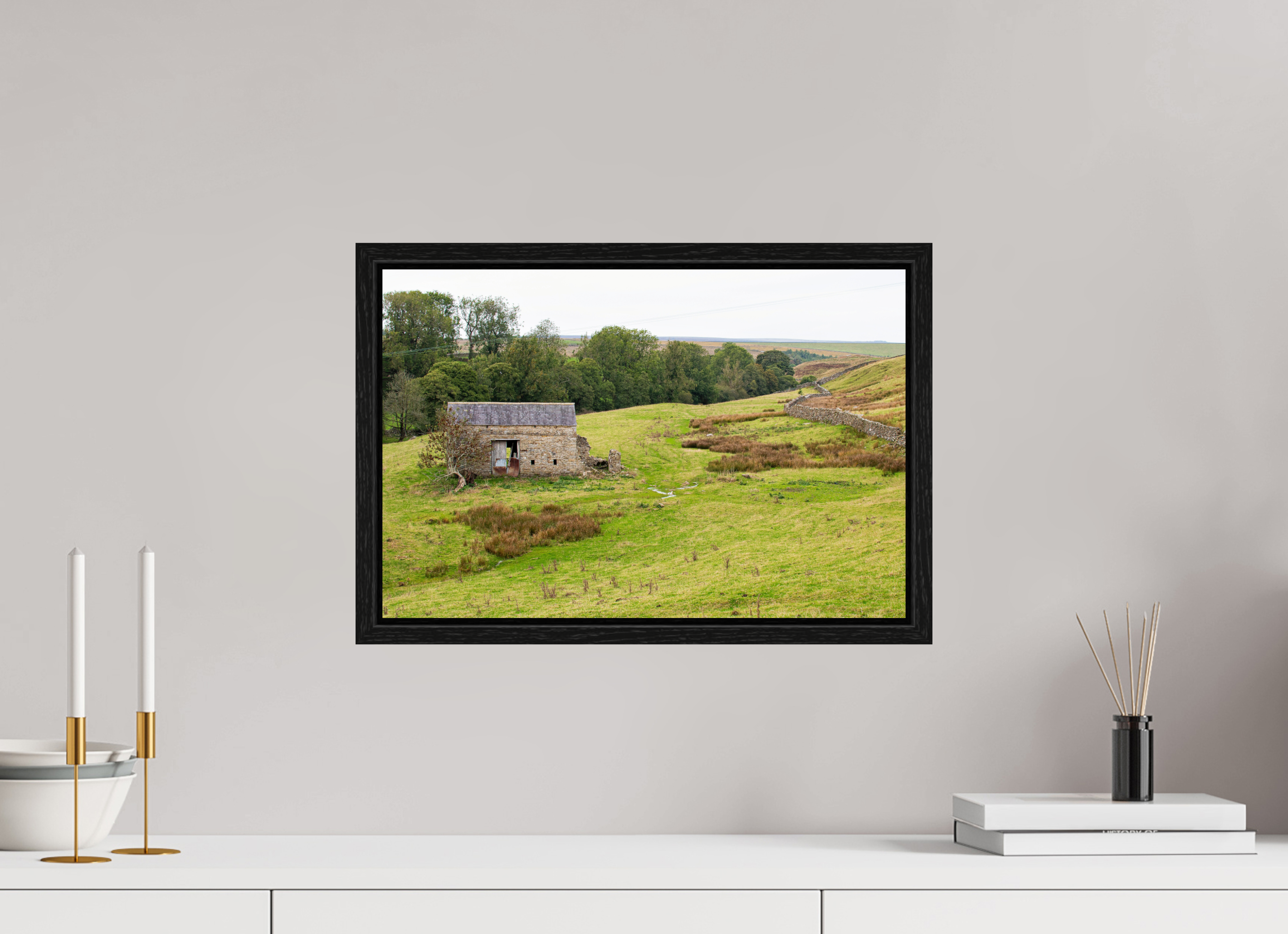45 x 30 cm, Floater Frame Old Barn in the Yorkshire Dales