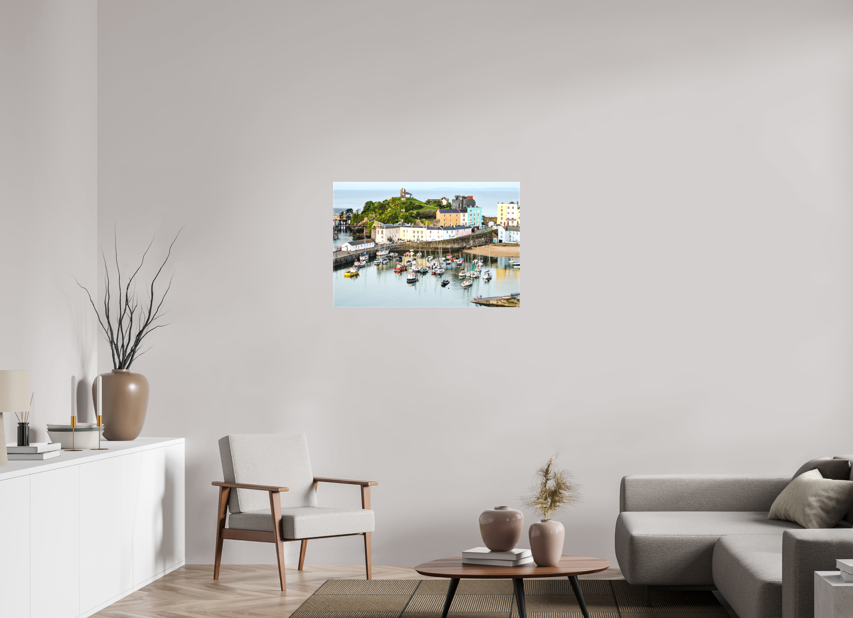 90 x 60 cm, Matte Canvas on Stretcher Frame Tenby Harbour
