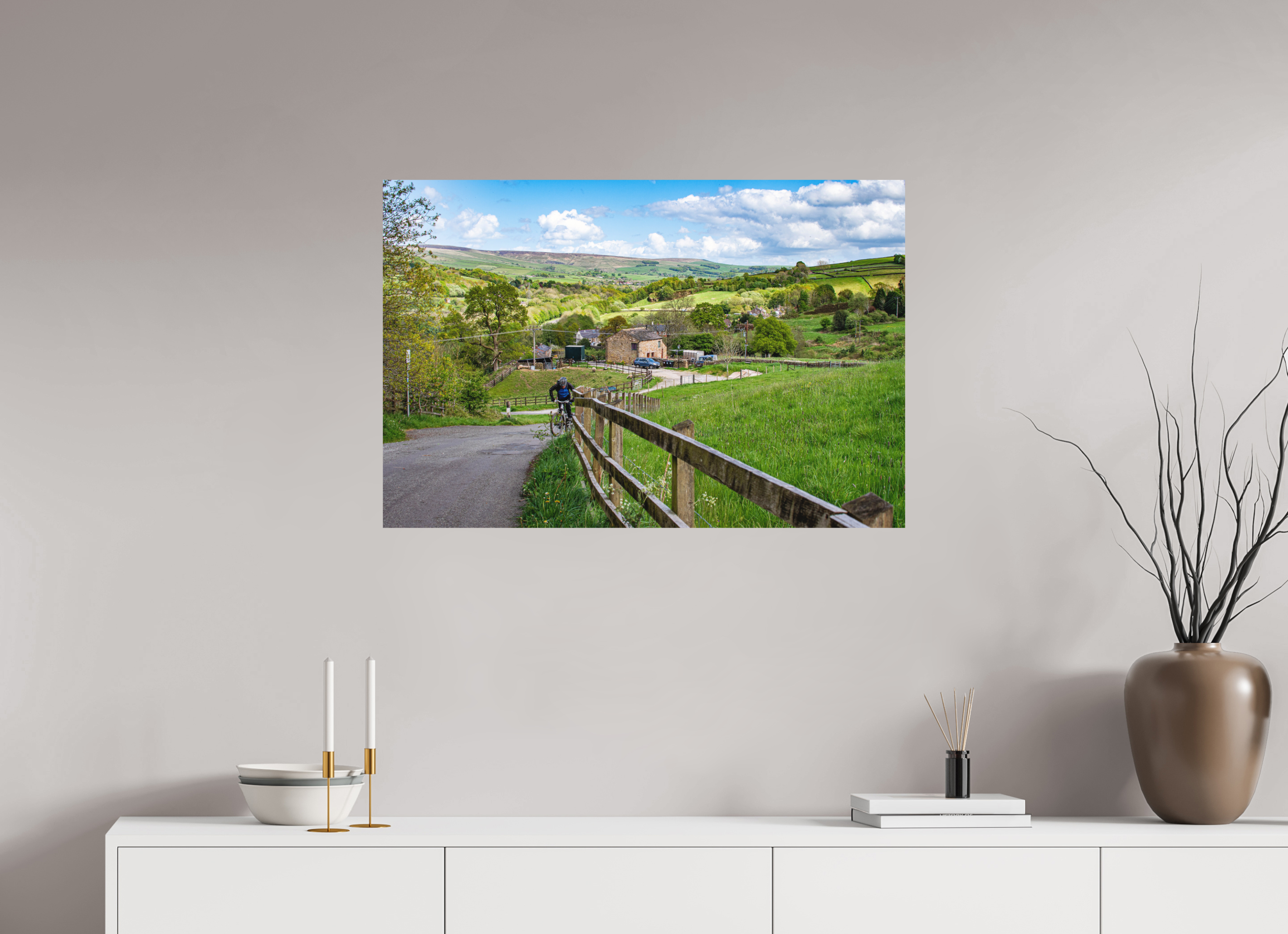90 x 60 cm, Photo Print Fuji Crystal DP II Matte Cycling Uphill towards Bugsworth Basin