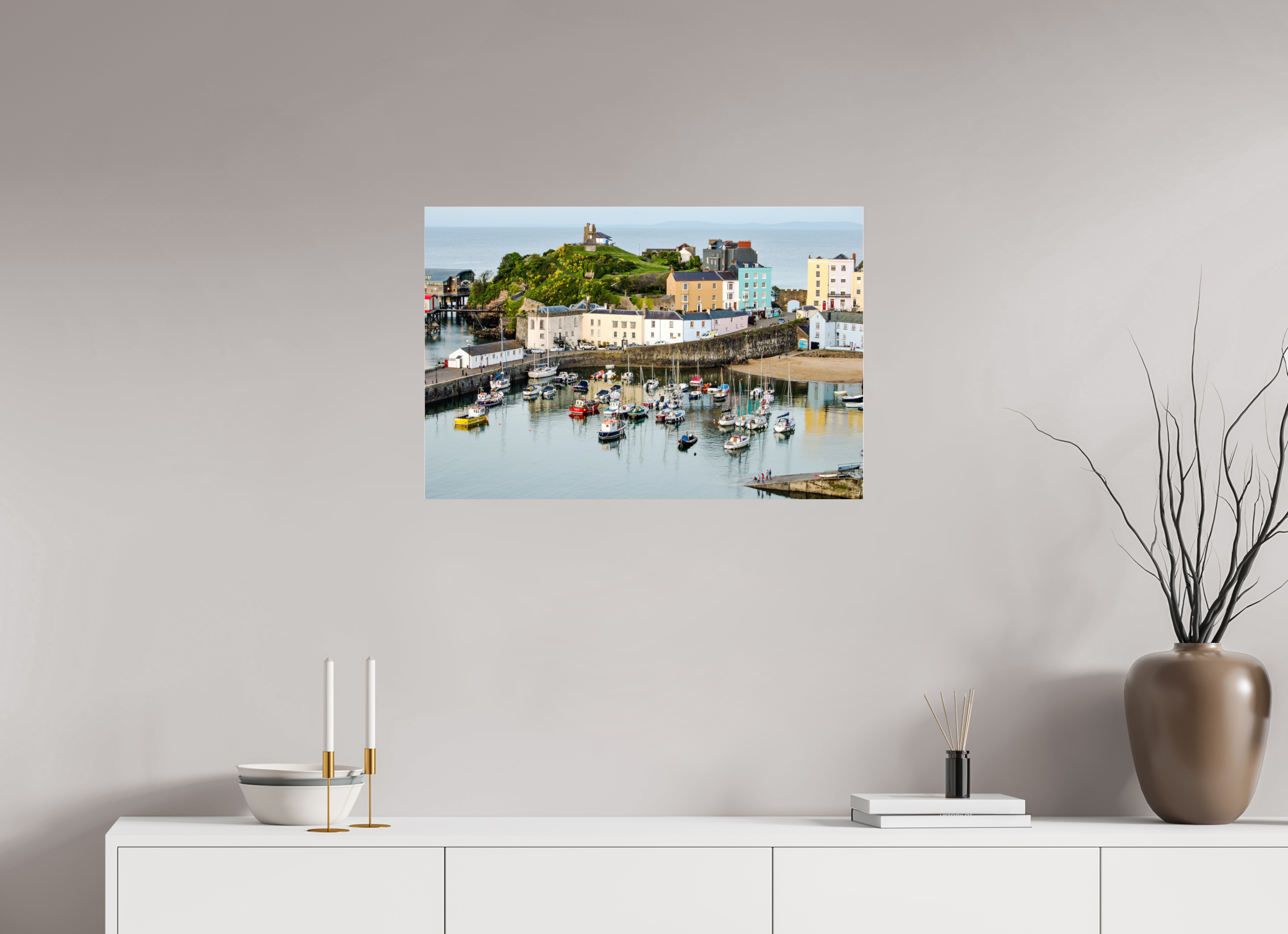 75 x 50 cm, Photo Print Under Acrylic Glass Tenby Harbour