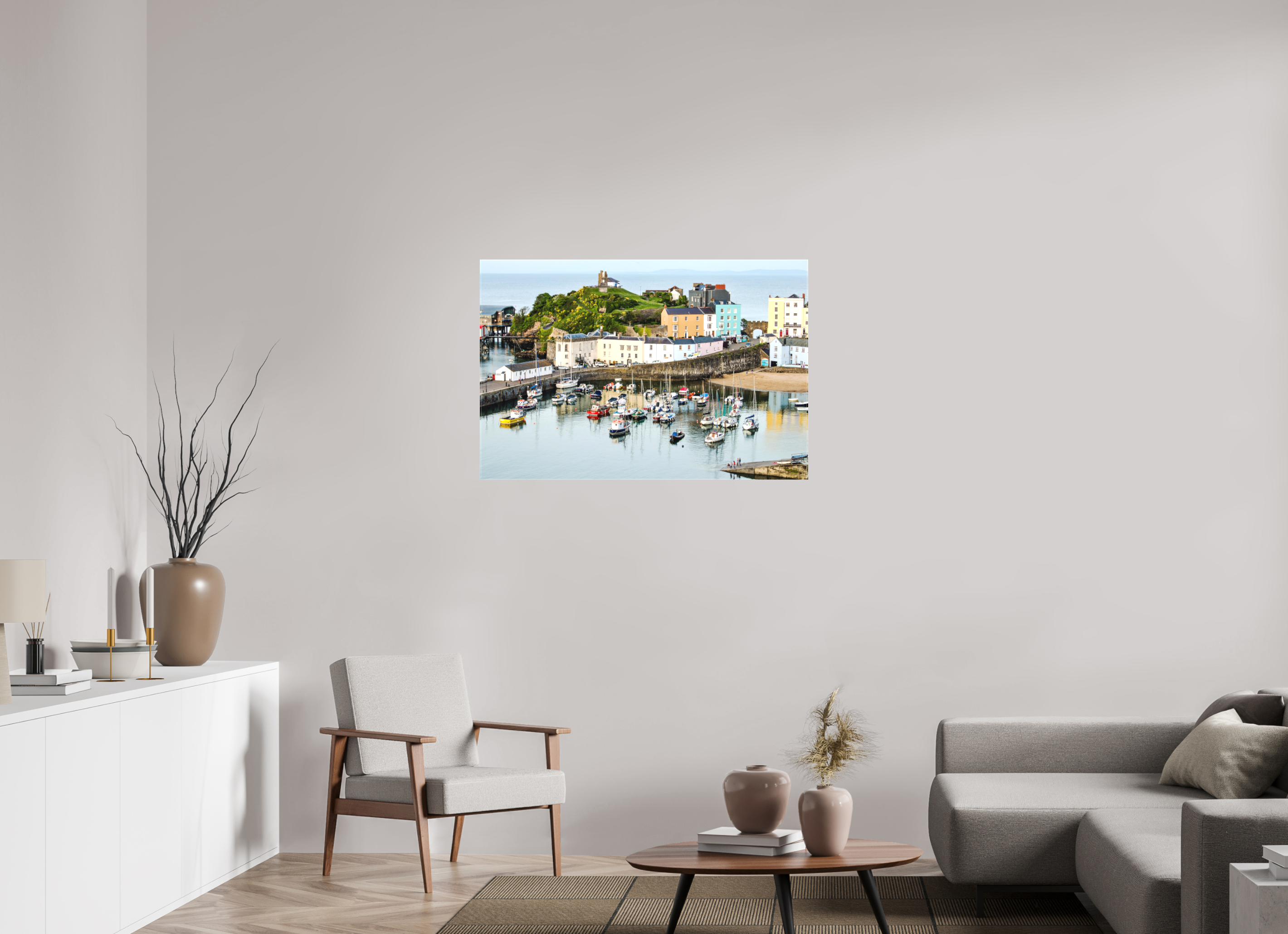 105 x 70 cm, Matte Canvas on Stretcher Frame Tenby Harbour