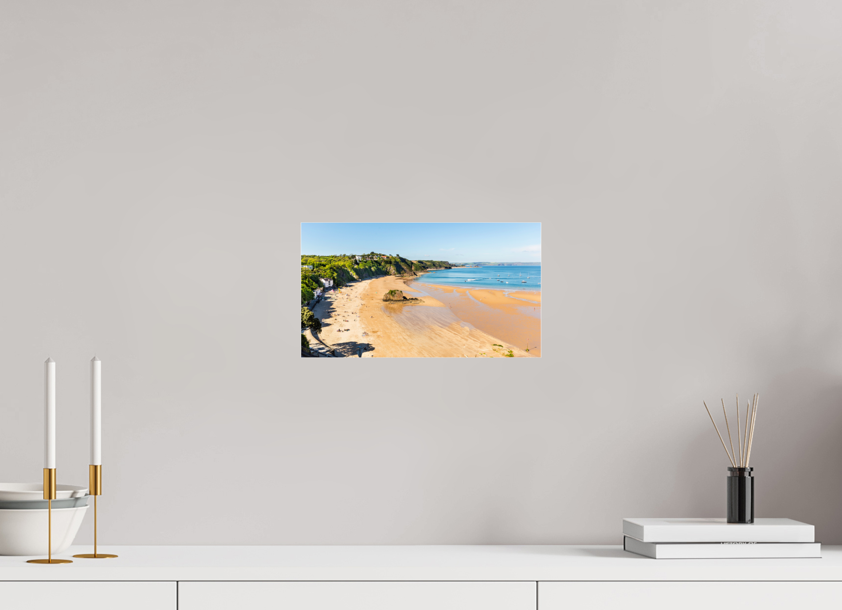 32 x 18 cm, Photo Print Under Acrylic Glass Tenby Beach