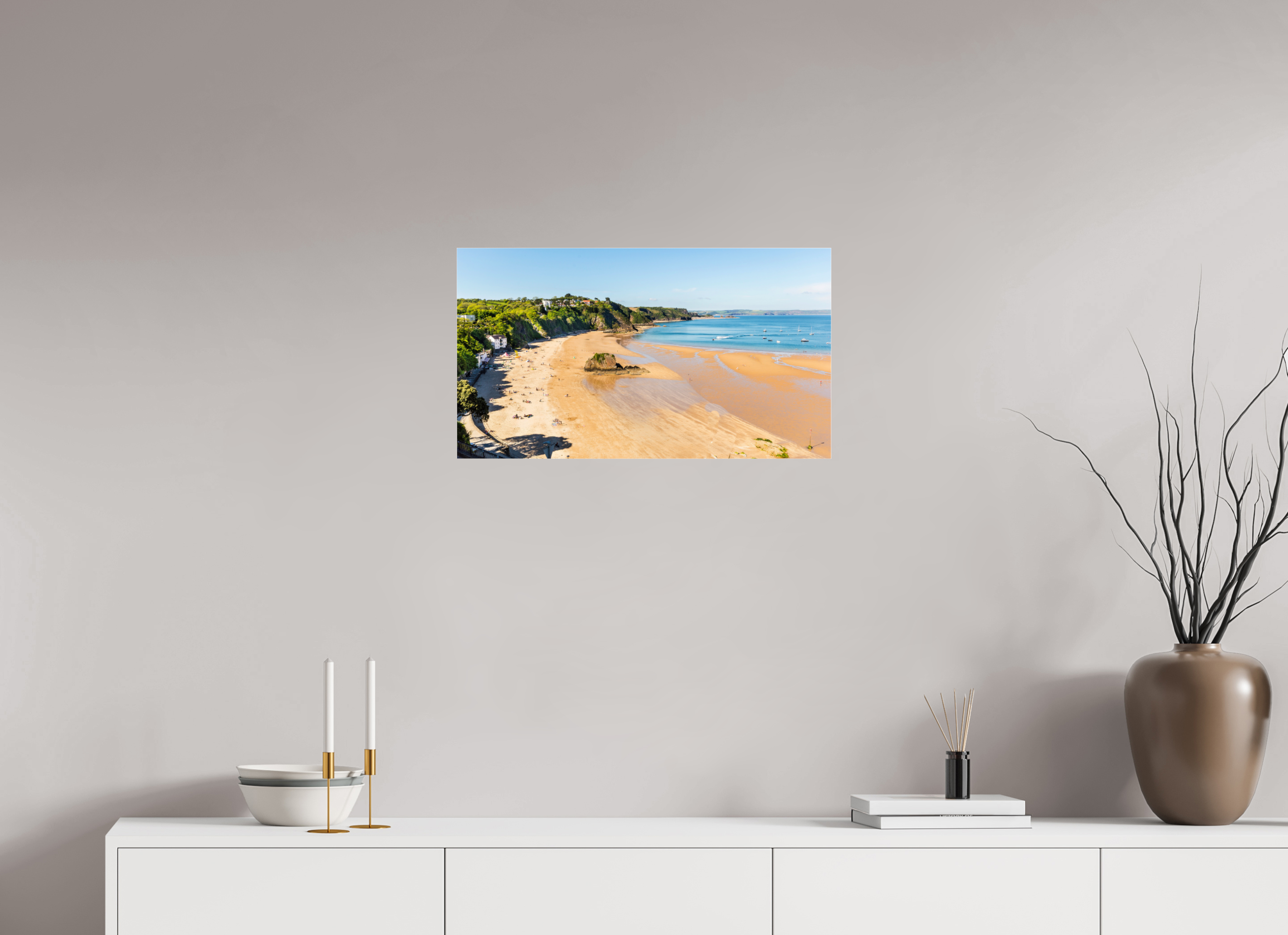64 x 36 cm, Photo Print Under Acrylic Glass Tenby Beach