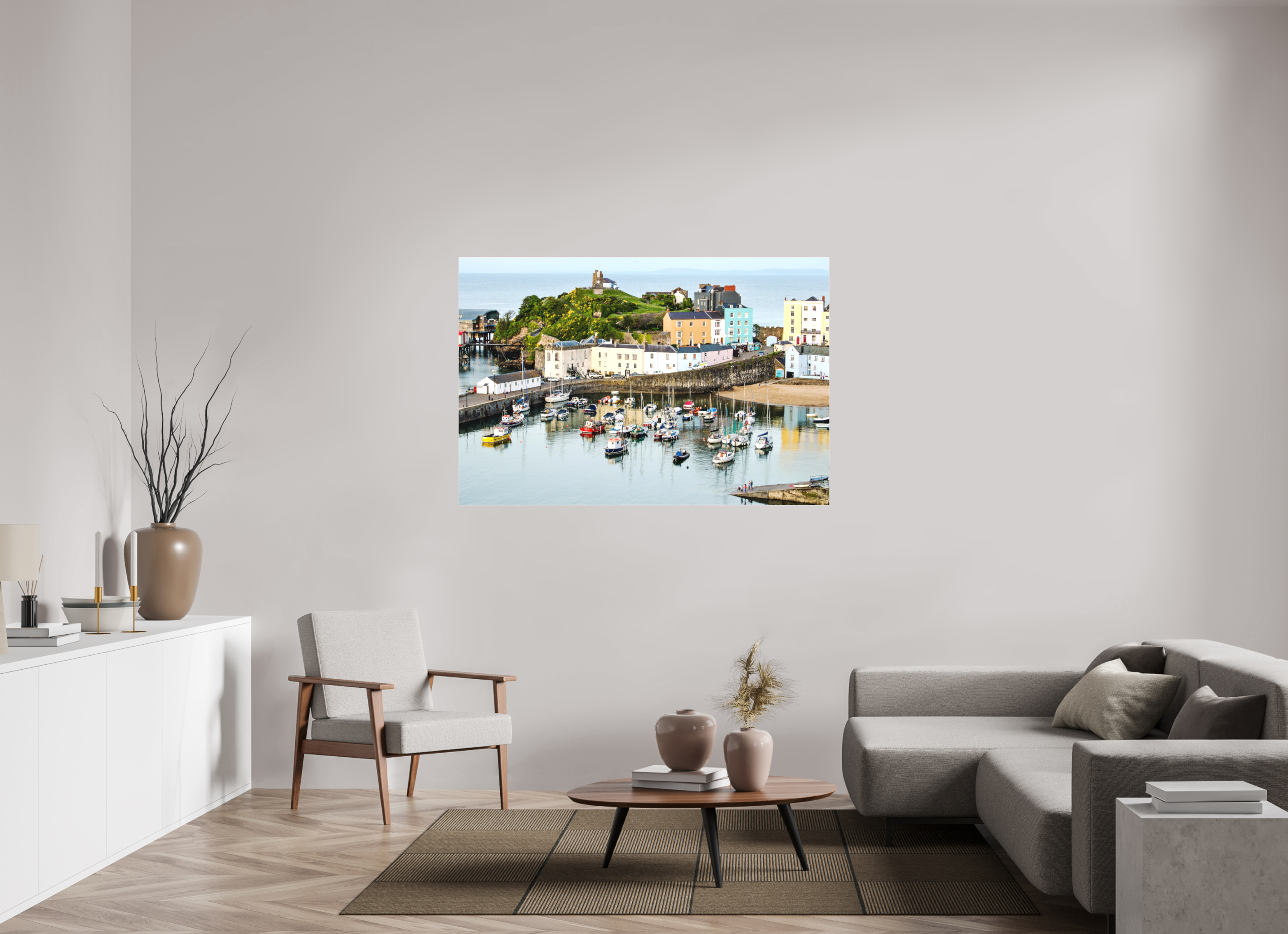150 x 100 cm, Matte Canvas on Stretcher Frame Tenby Harbour