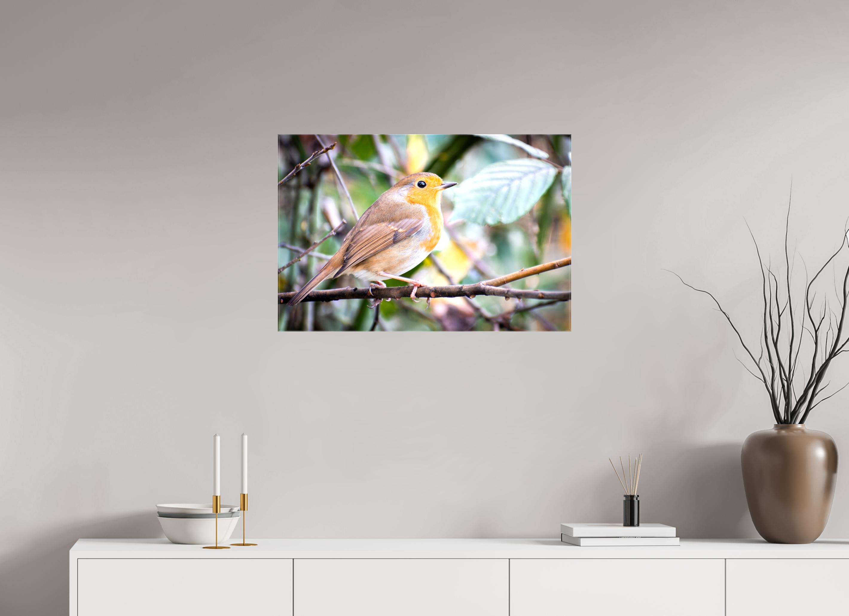 75 x 50 cm, Glossy Canvas On Stretcher Frame Robin
