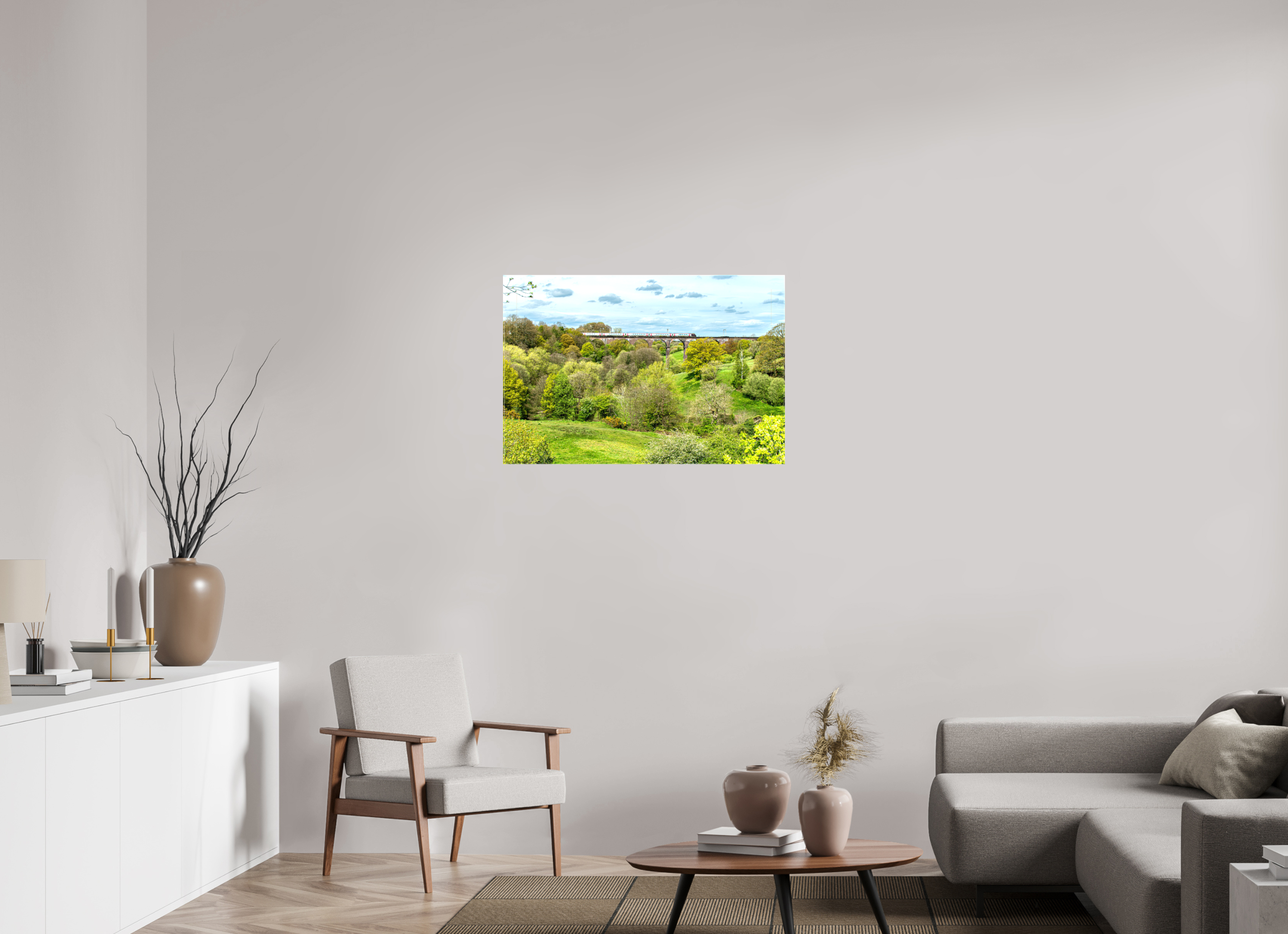 90 x 60 cm, Glossy Canvas On Stretcher Frame Railway Viaduct, near Congleton
