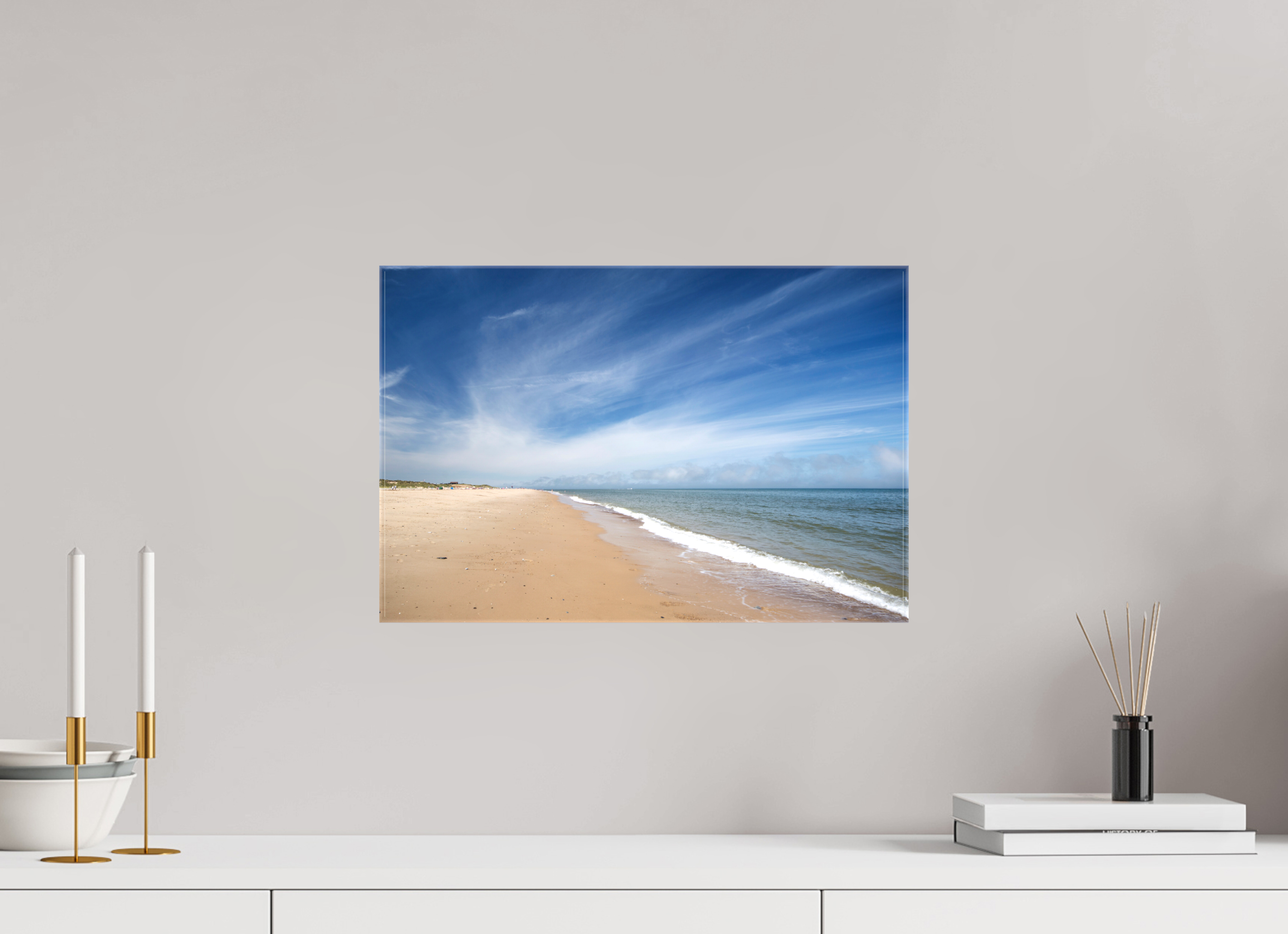 45 x 30 cm, Glossy Canvas On Stretcher Frame Empty Beach on the Norfolk Coast