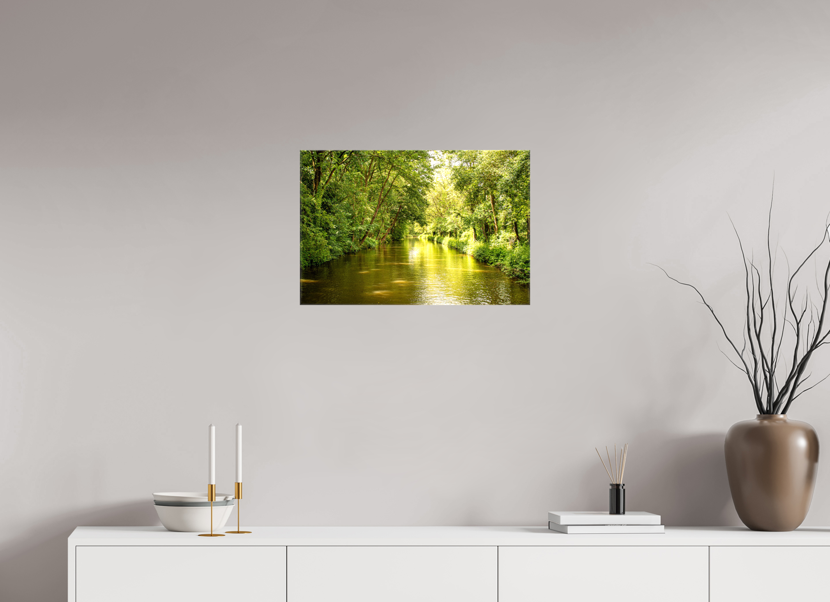 60 x 40 cm, Glossy Canvas On Stretcher Frame Treelined Canal