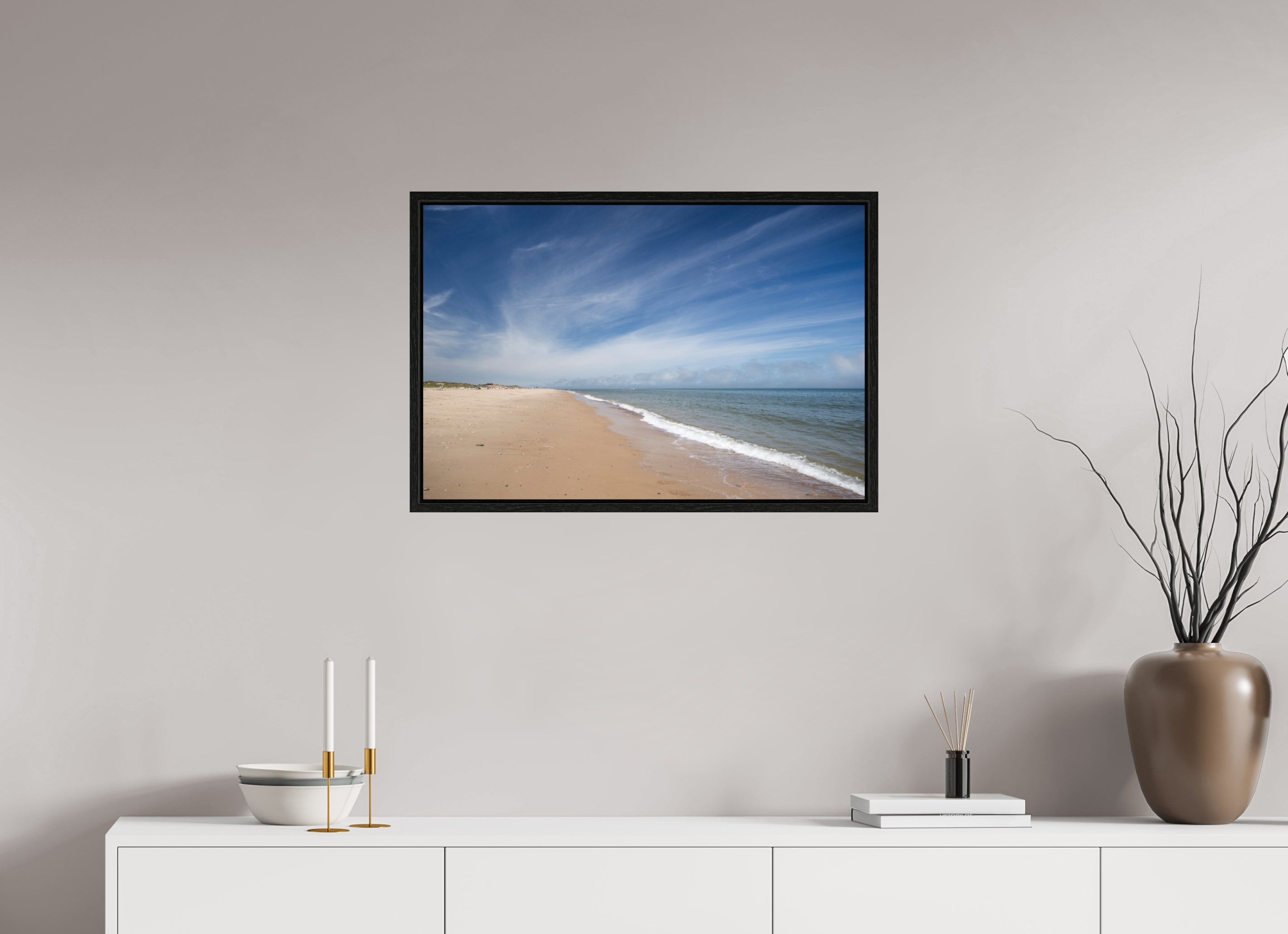 75 x 50 cm, Floater Frame Empty Beach on the Norfolk Coast