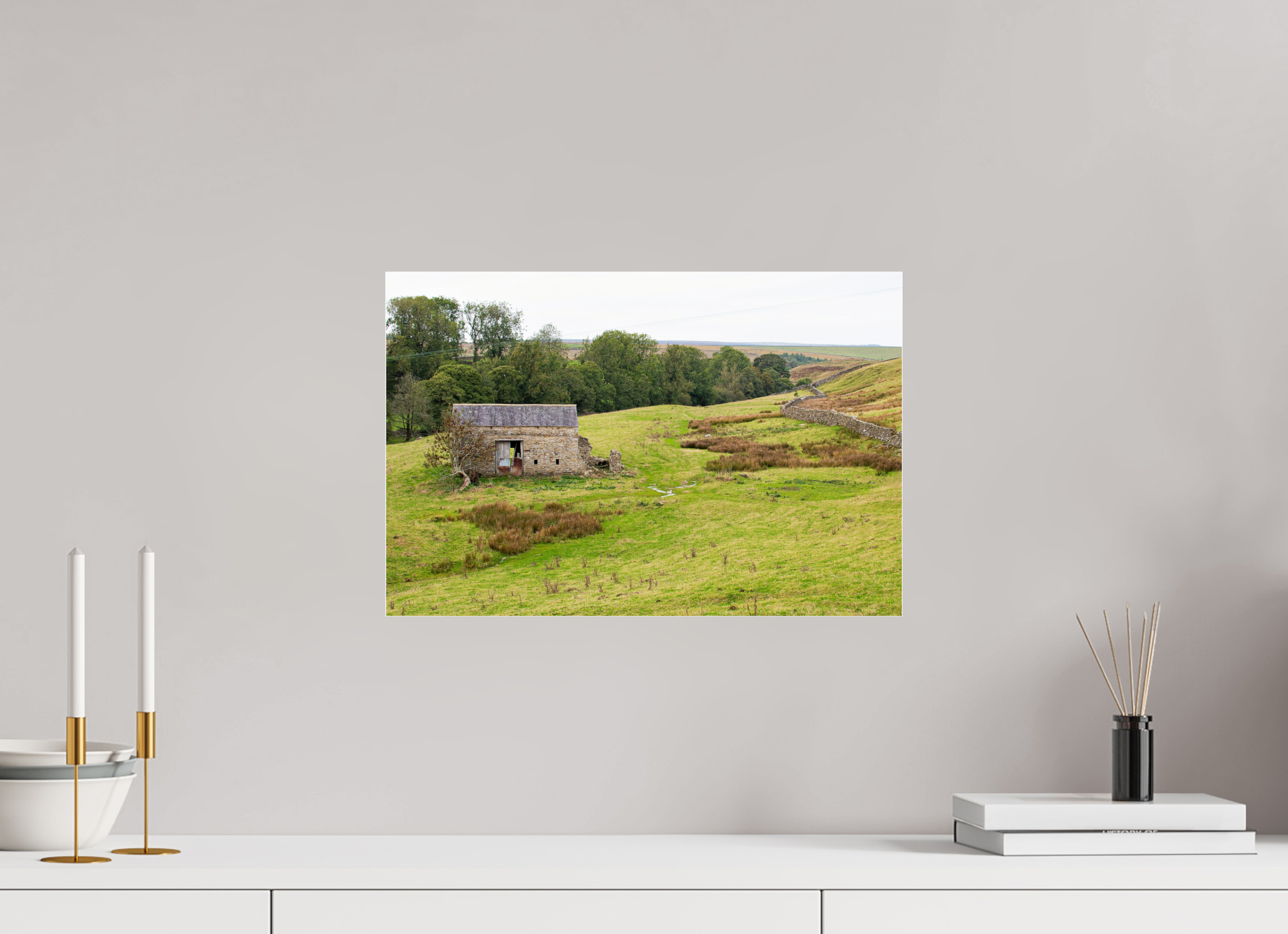 45 x 30 cm, Photo Print Under Acrylic Glass Old Barn in the Yorkshire Dales