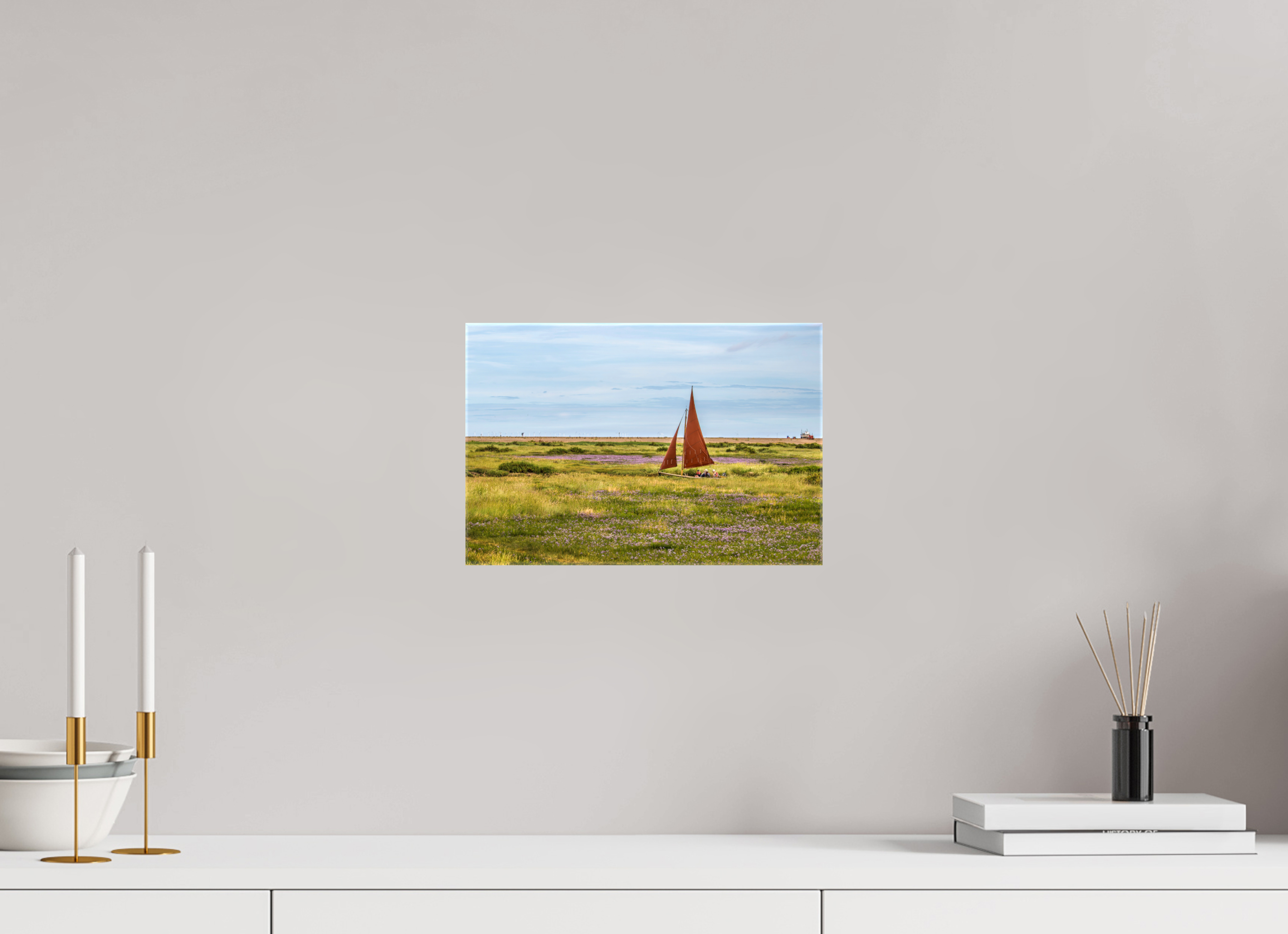 30 x 20 cm, Glossy Canvas On Stretcher Frame Sailing in the Grass