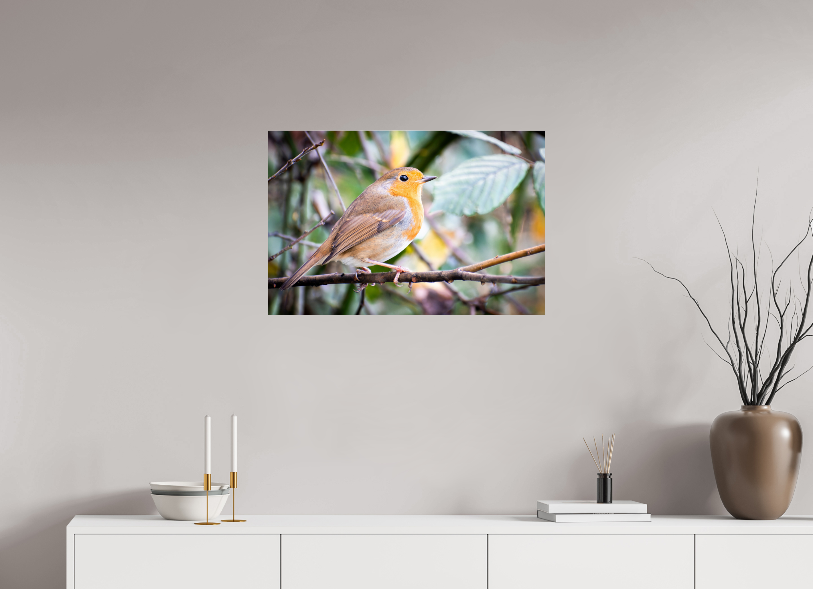 75 x 50 cm, Photo Print Under Acrylic Glass Robin