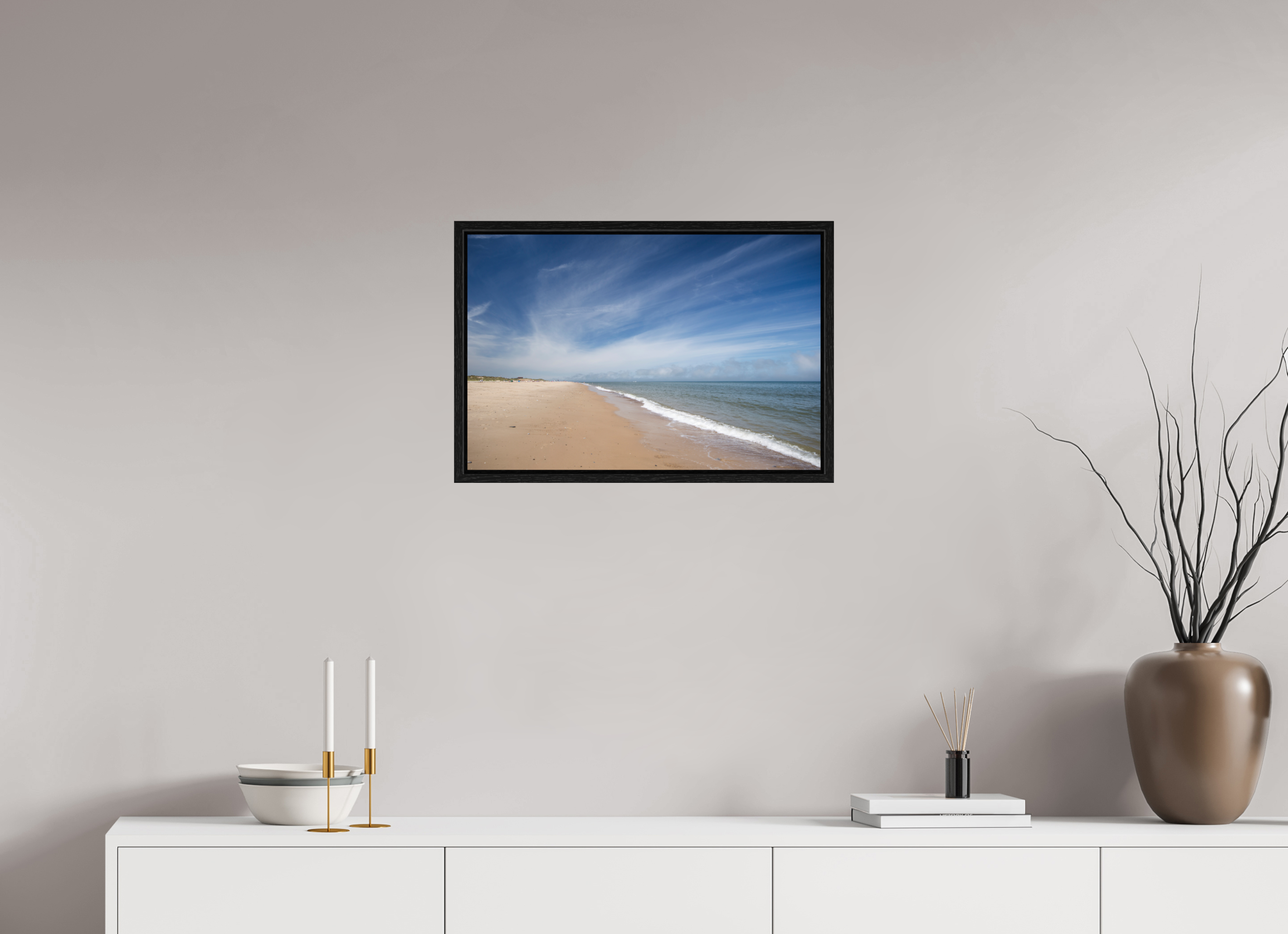 60 x 40 cm, Floater Frame Empty Beach on the Norfolk Coast