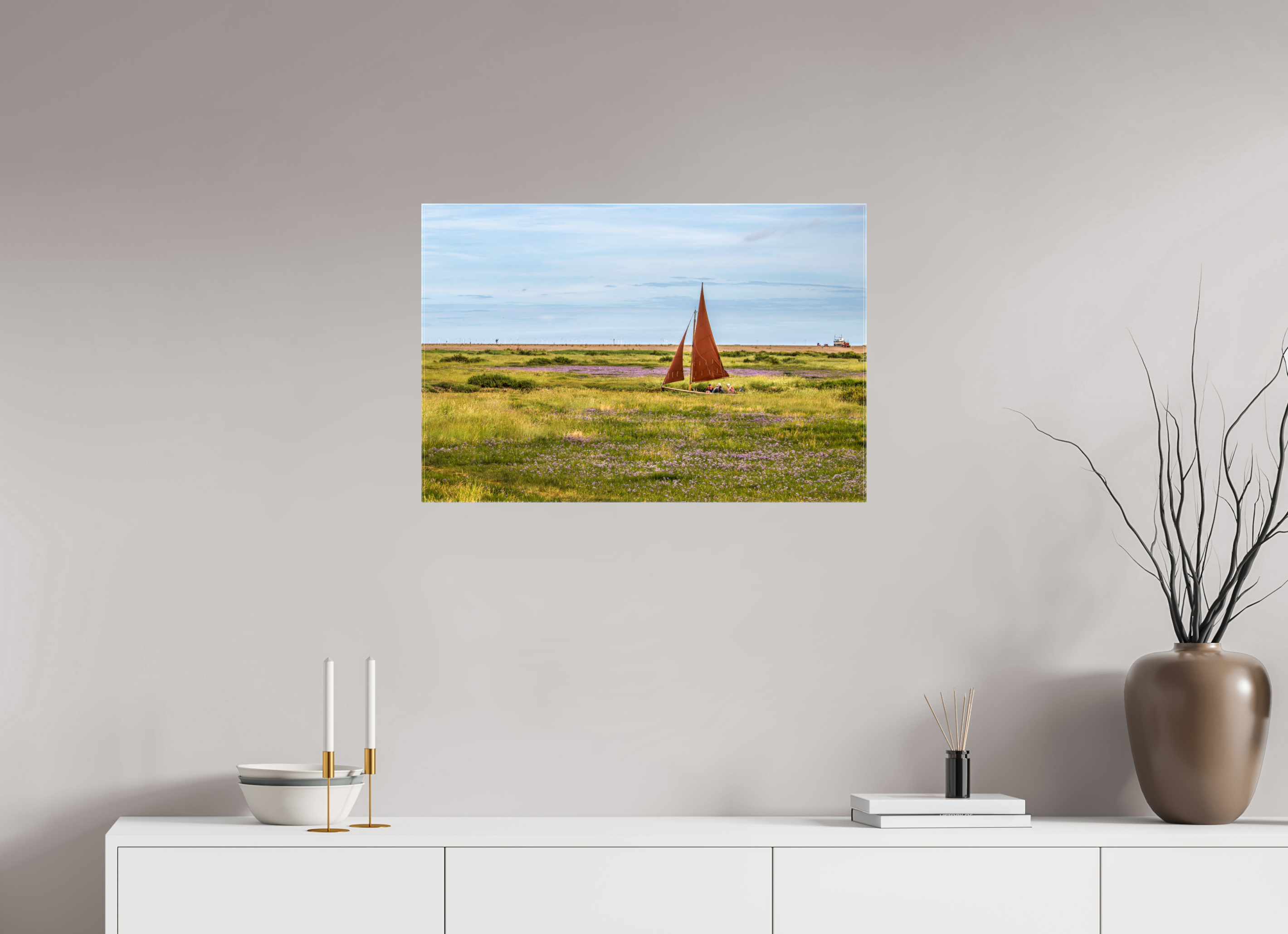 75 x 50 cm, Glossy Canvas On Stretcher Frame Sailing in the Grass