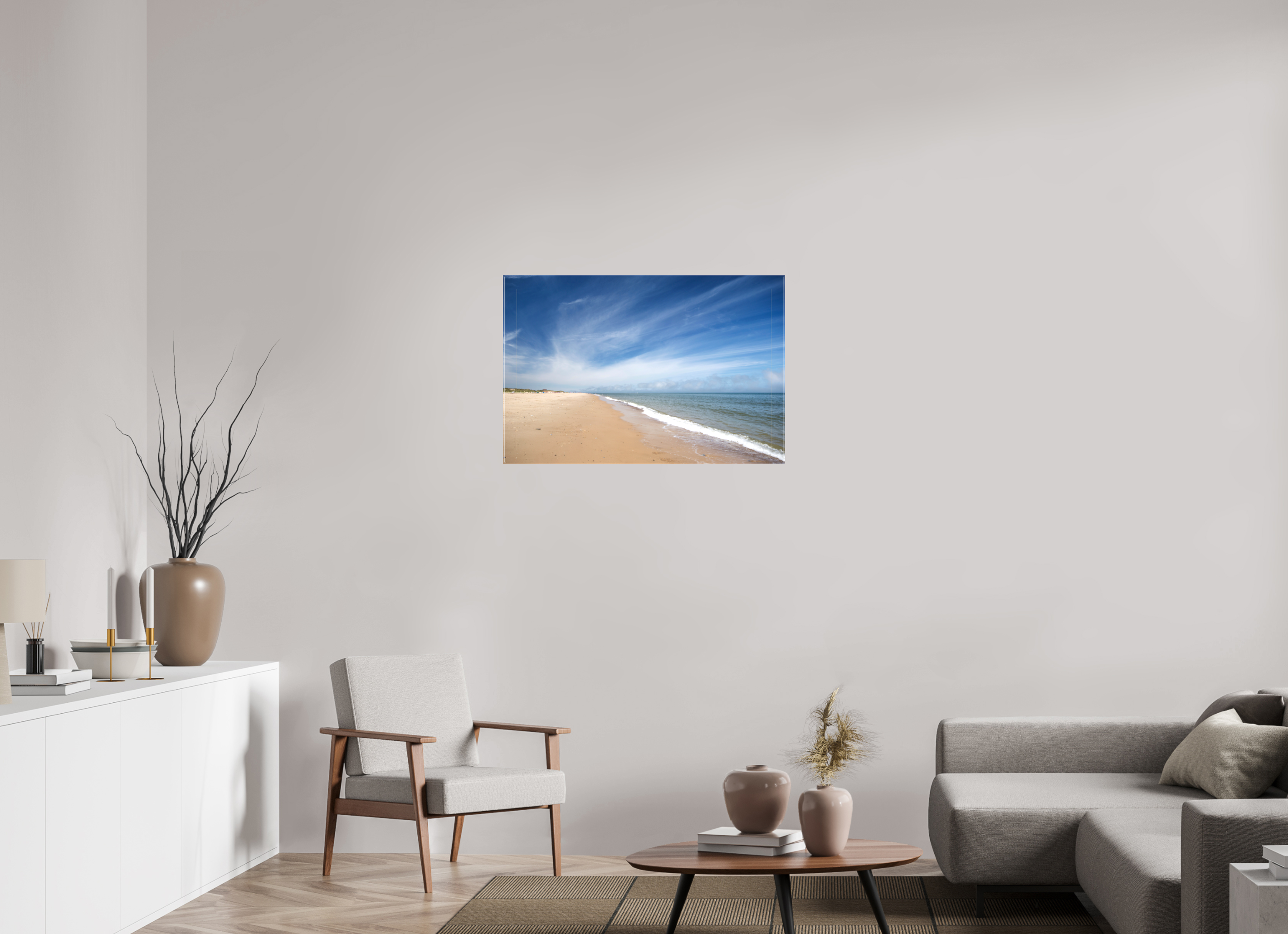 90 x 60 cm, Glossy Canvas On Stretcher Frame Empty Beach on the Norfolk Coast