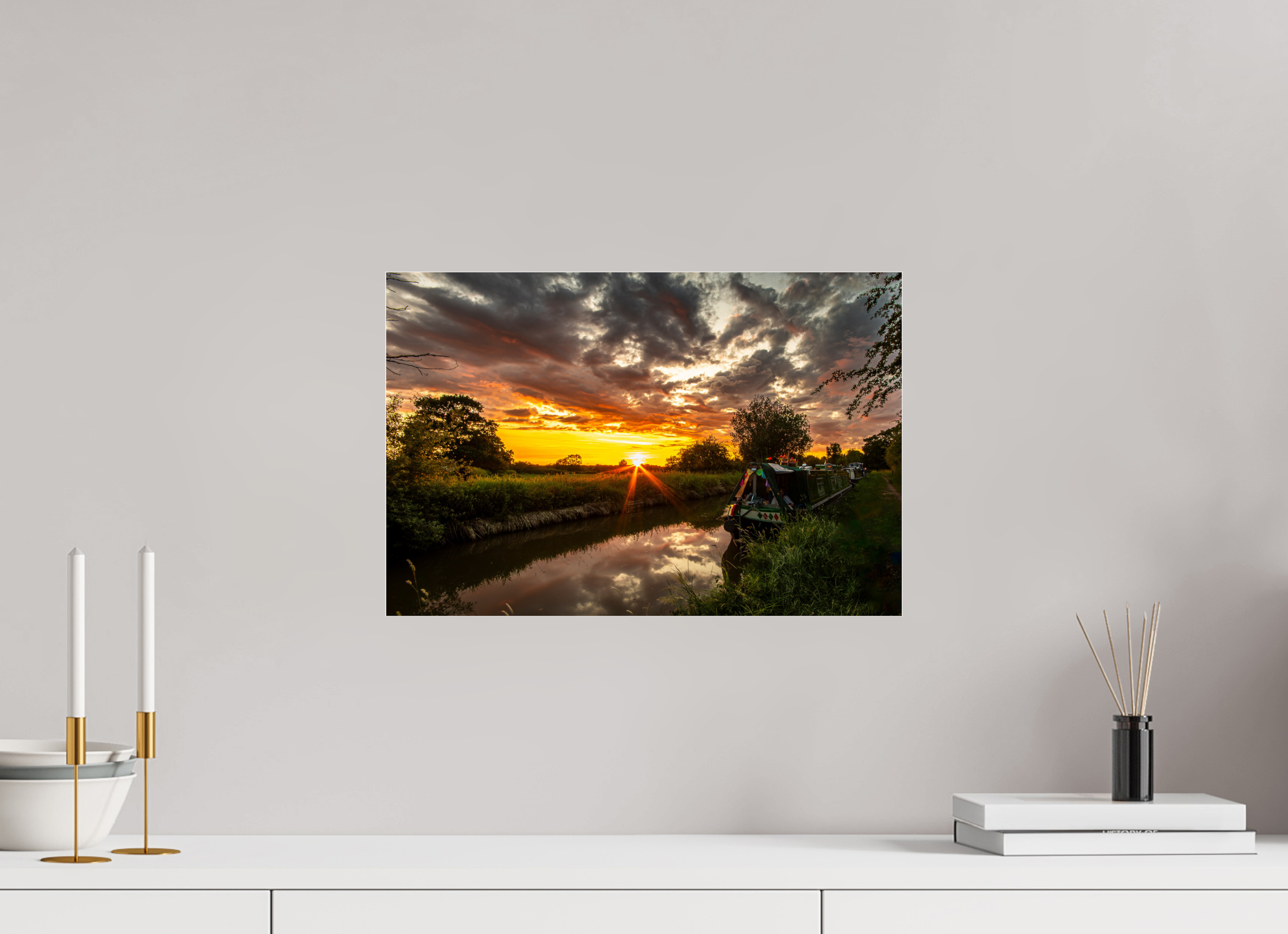 45 x 30 cm, Photo Print Under Acrylic Glass Sunset on the Llangollen Canal