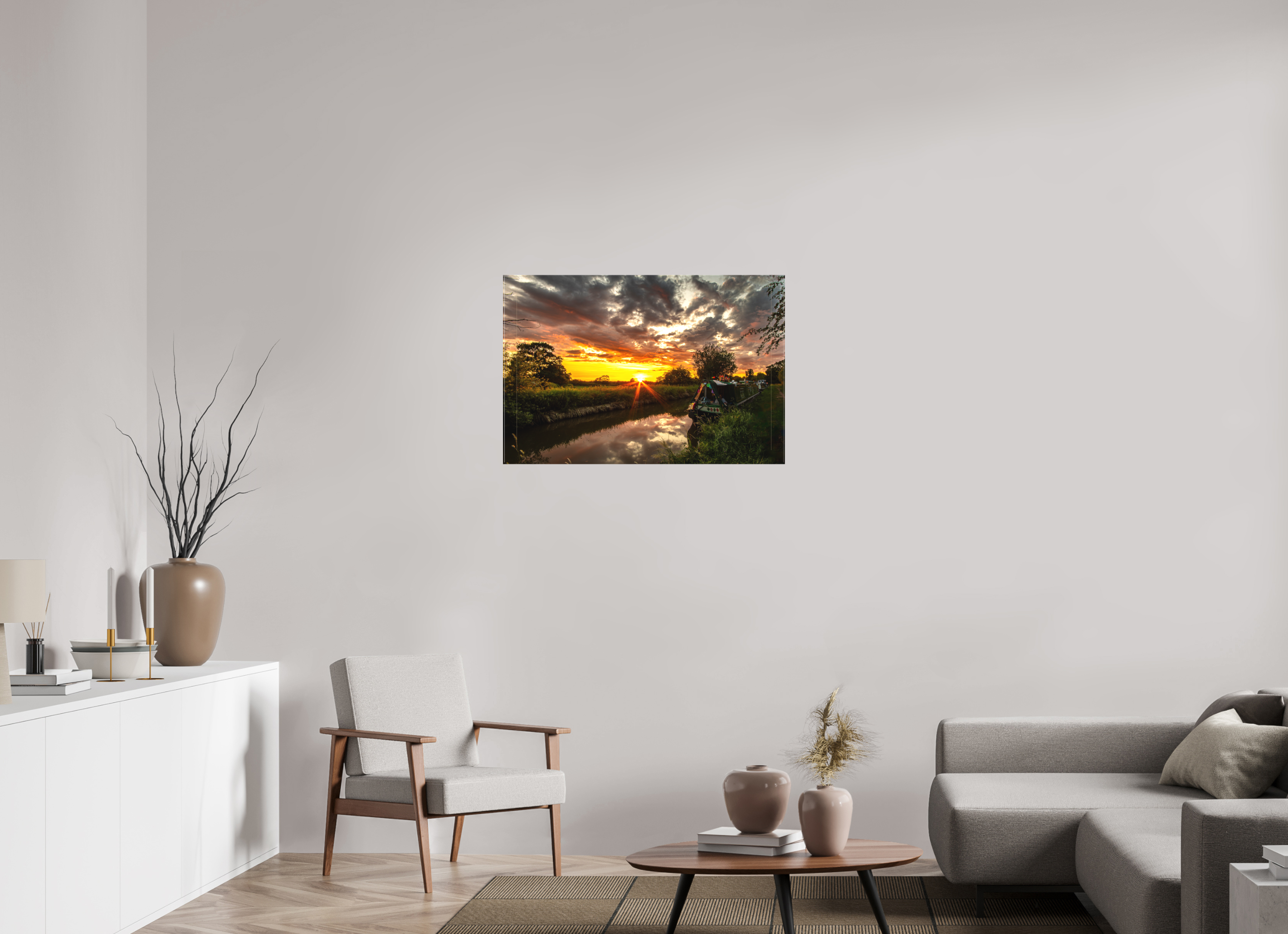 90 x 60 cm, Matte Canvas on Stretcher Frame Sunset on the Llangollen Canal