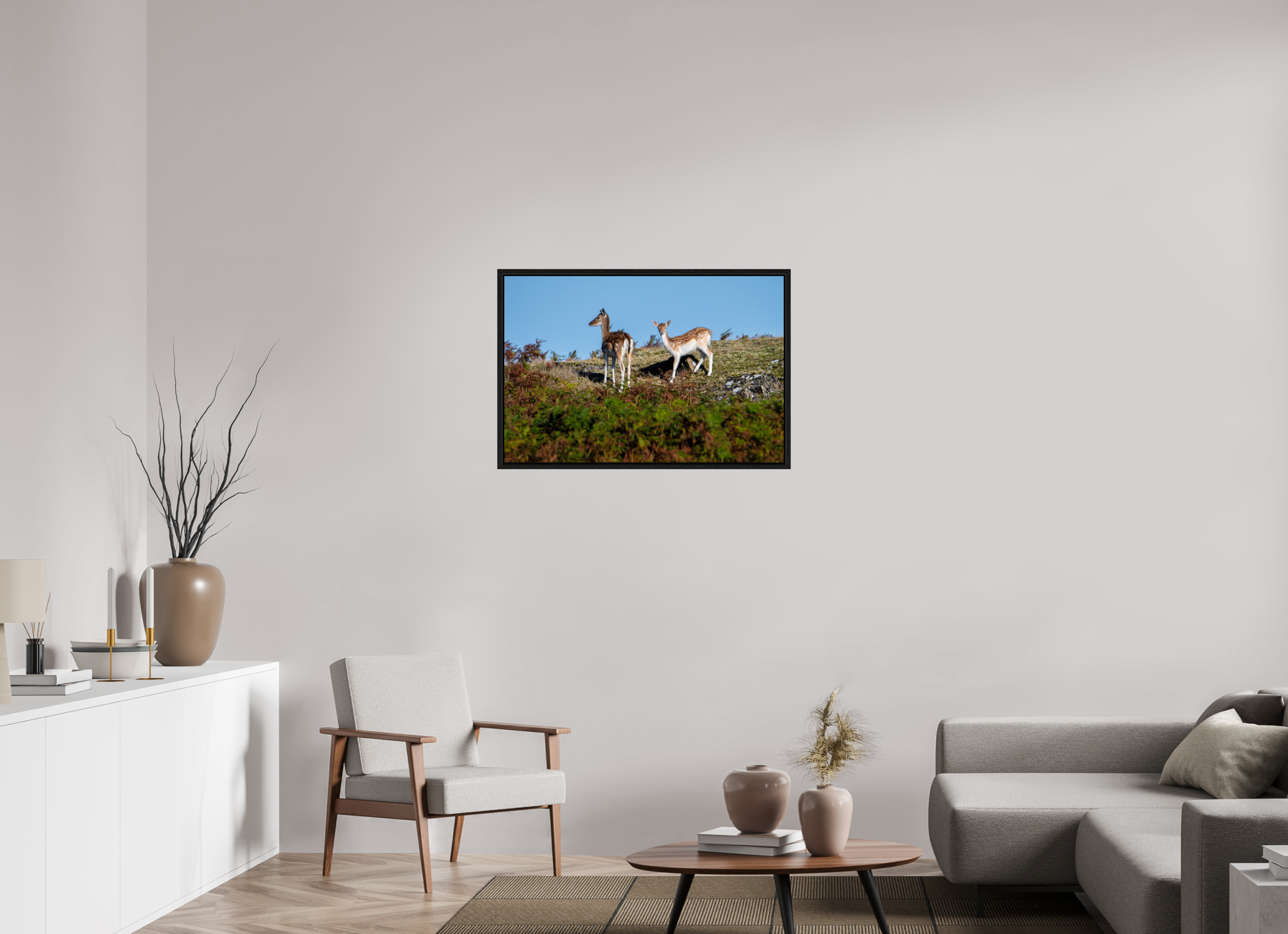 90 x 60 cm, Floater Frame Fallow Deer on Hillside