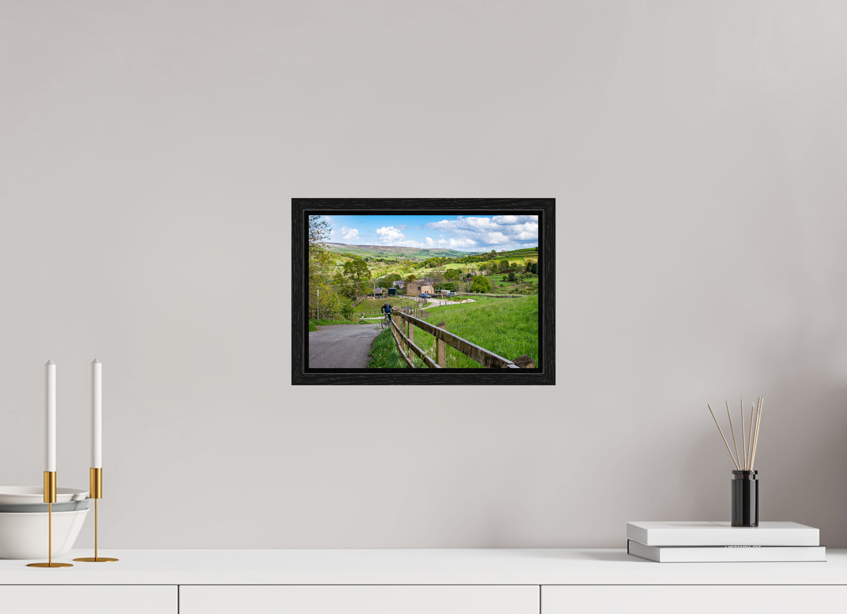 30 x 20 cm, Floater Frame Cycling Uphill towards Bugsworth Basin