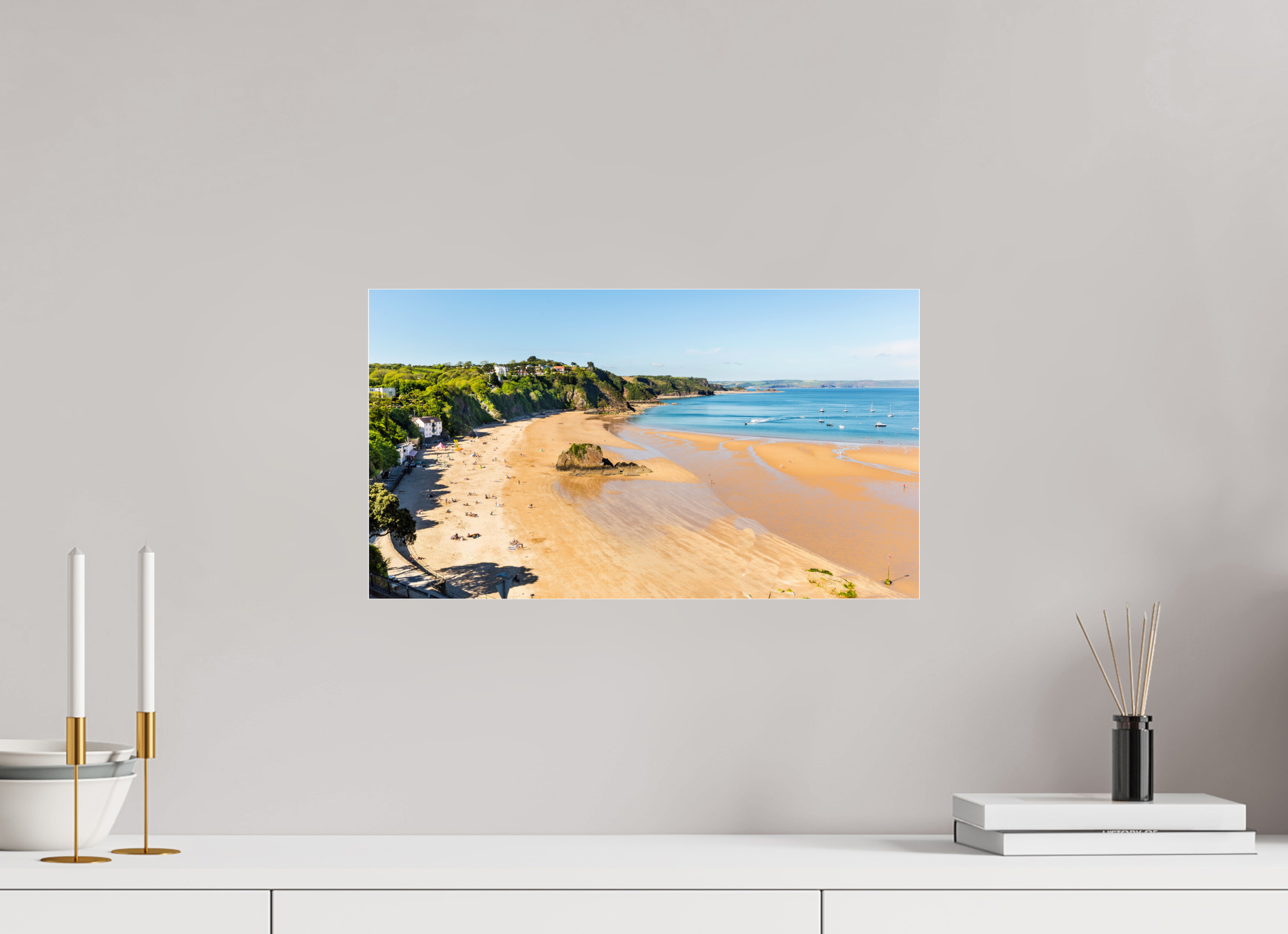 48 x 27 cm, Photo Print Under Acrylic Glass Tenby Beach