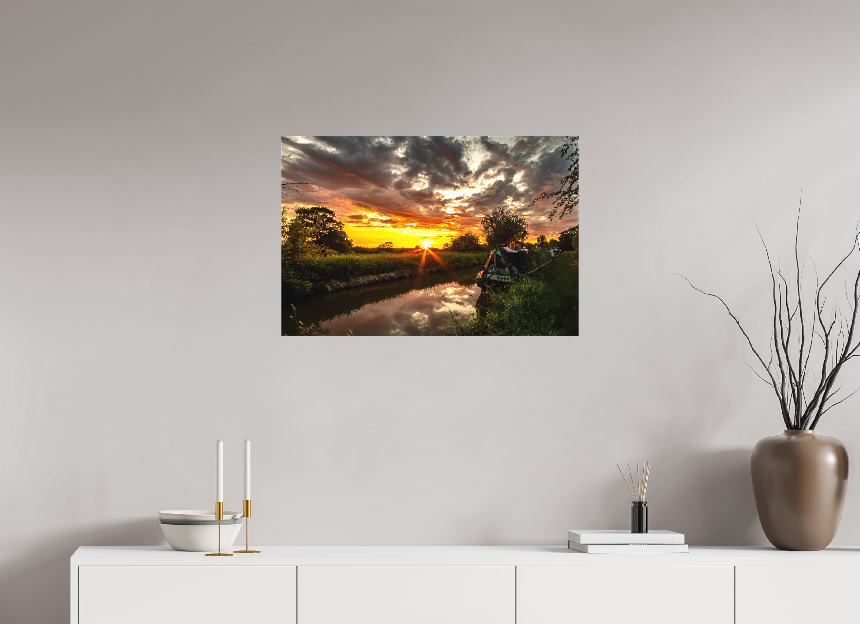 75 x 50 cm, Matte Canvas on Stretcher Frame Sunset on the Llangollen Canal