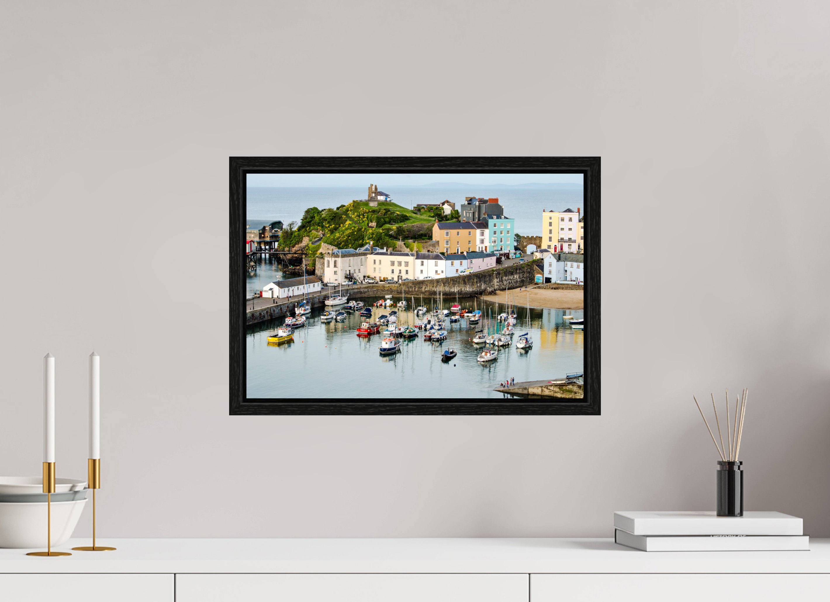 45 x 30 cm, Floater Frame Tenby Harbour