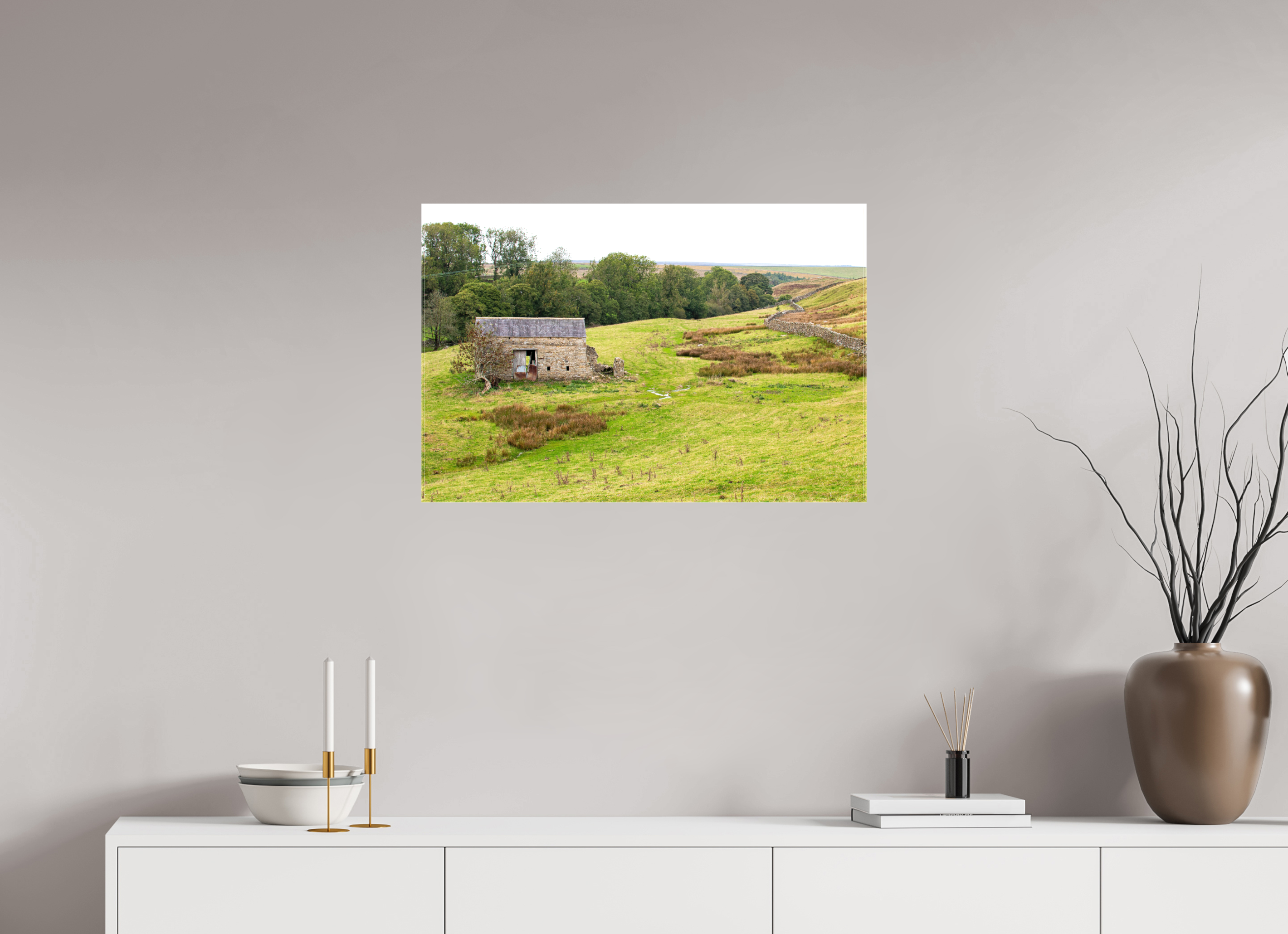 75 x 50 cm, Glossy Canvas On Stretcher Frame Old Barn in the Yorkshire Dales