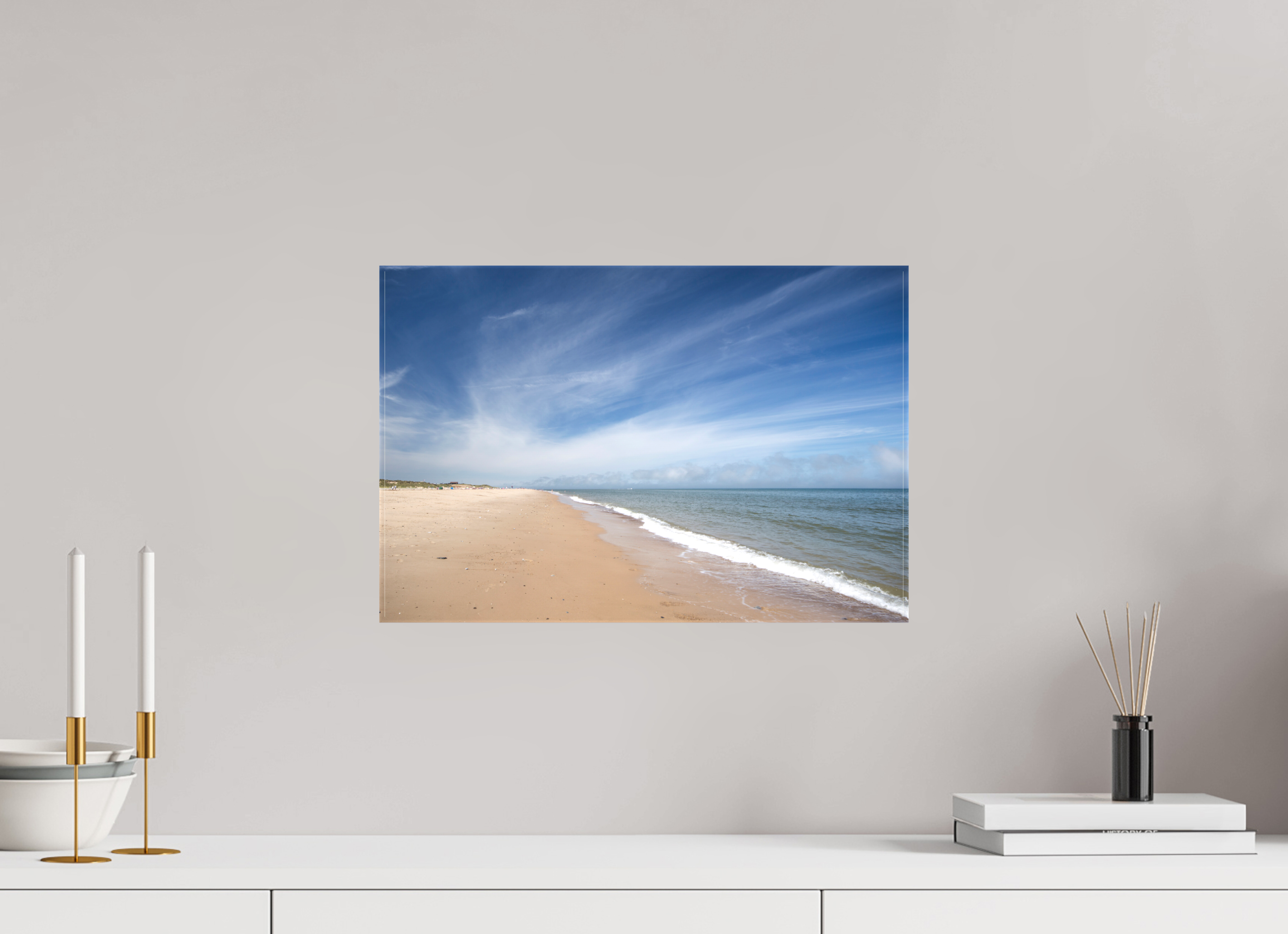 45 x 30 cm, Matte Canvas on Stretcher Frame Empty Beach on the Norfolk Coast