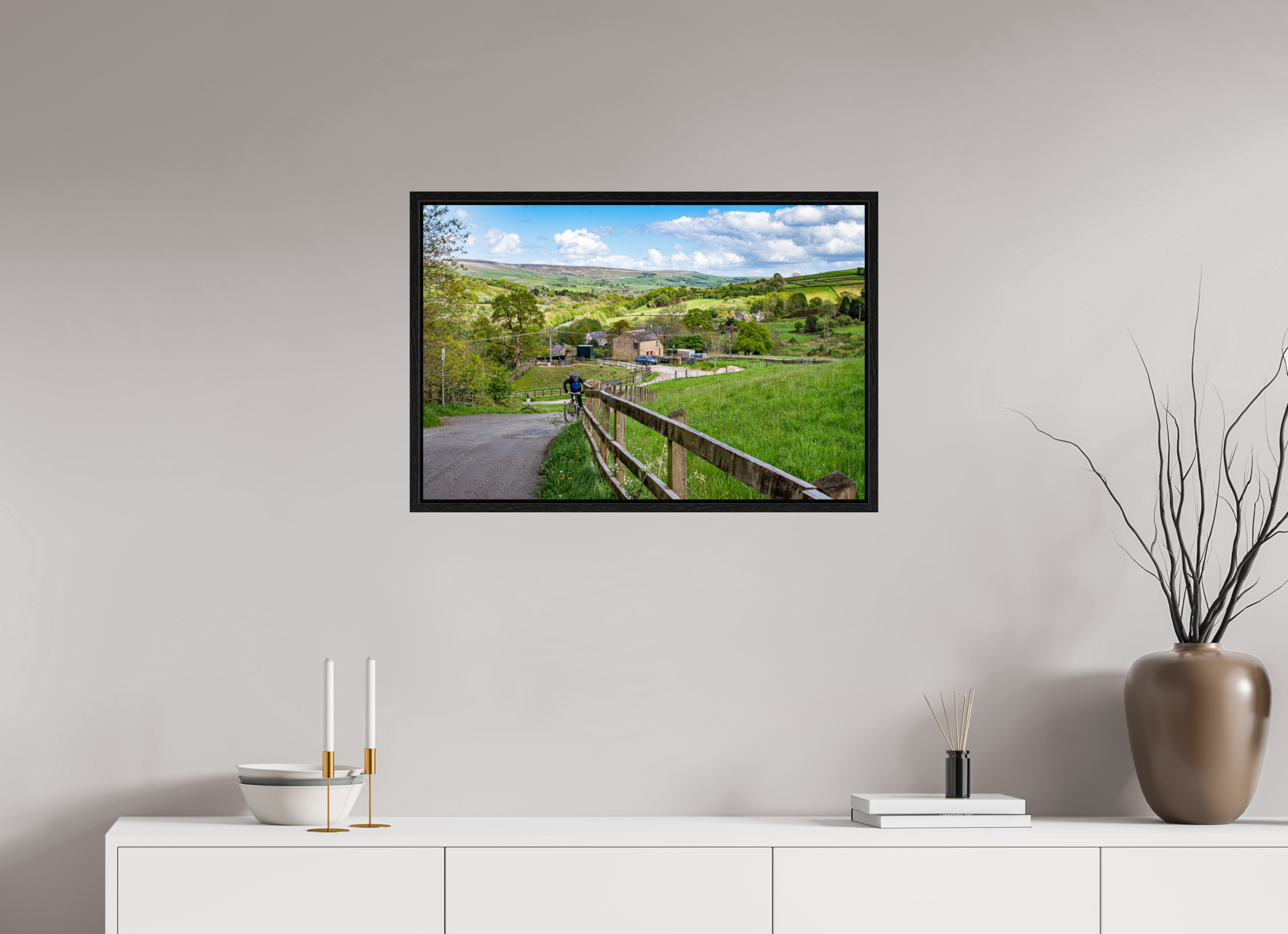 75 x 50 cm, Floater Frame Cycling Uphill towards Bugsworth Basin