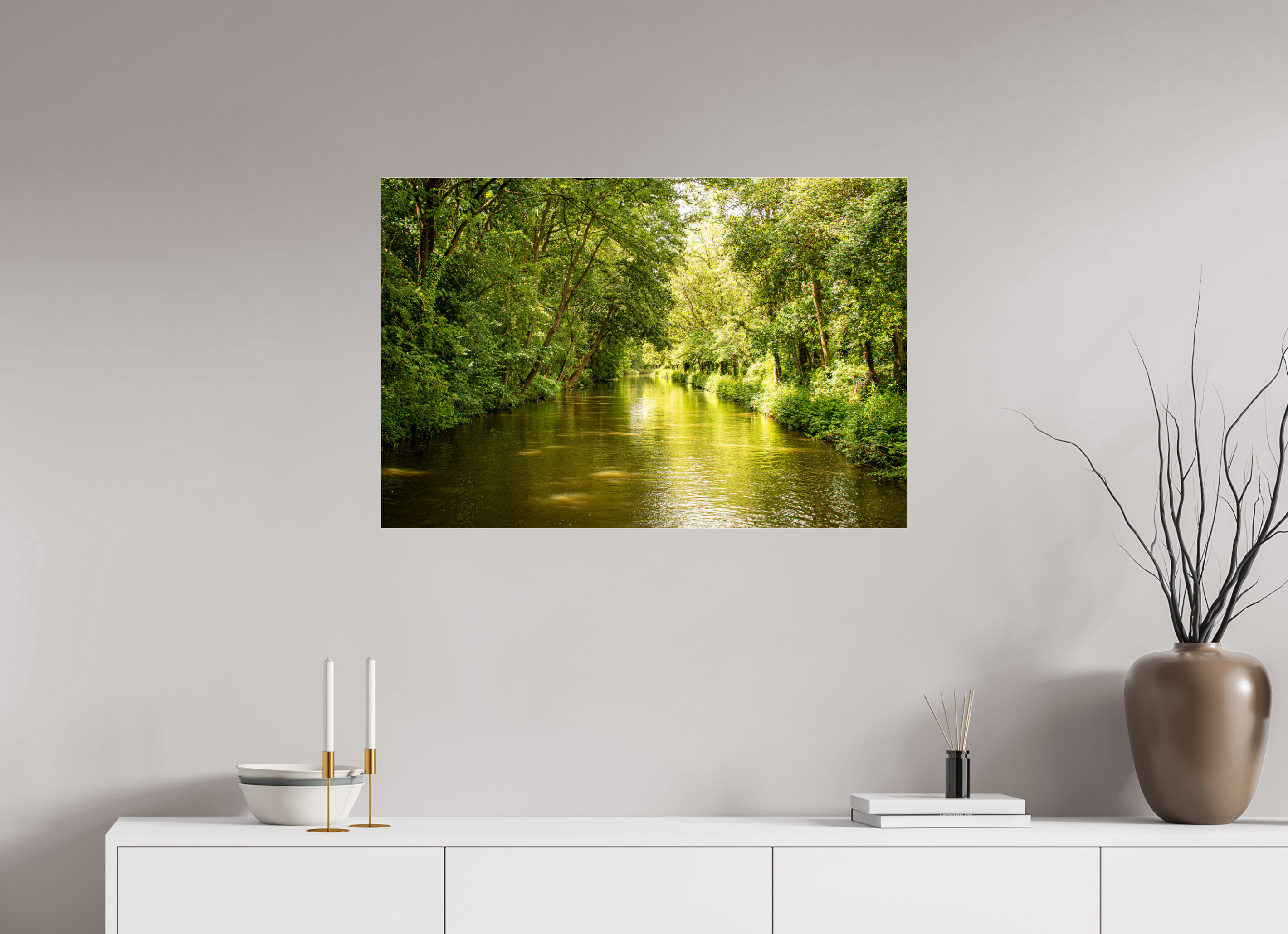 90 x 60 cm, Photo Print Under Acrylic Glass Treelined Canal