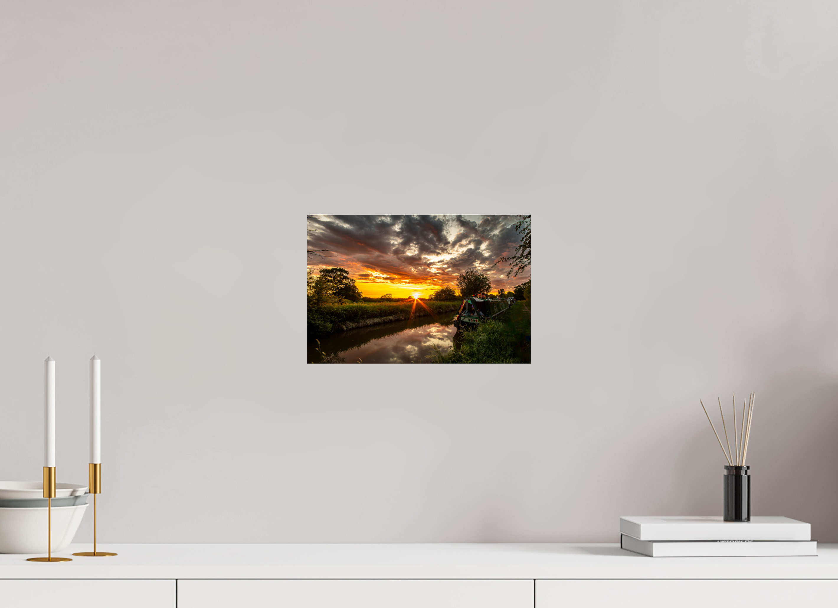 30 x 20 cm, Photo Print Under Acrylic Glass Sunset on the Llangollen Canal