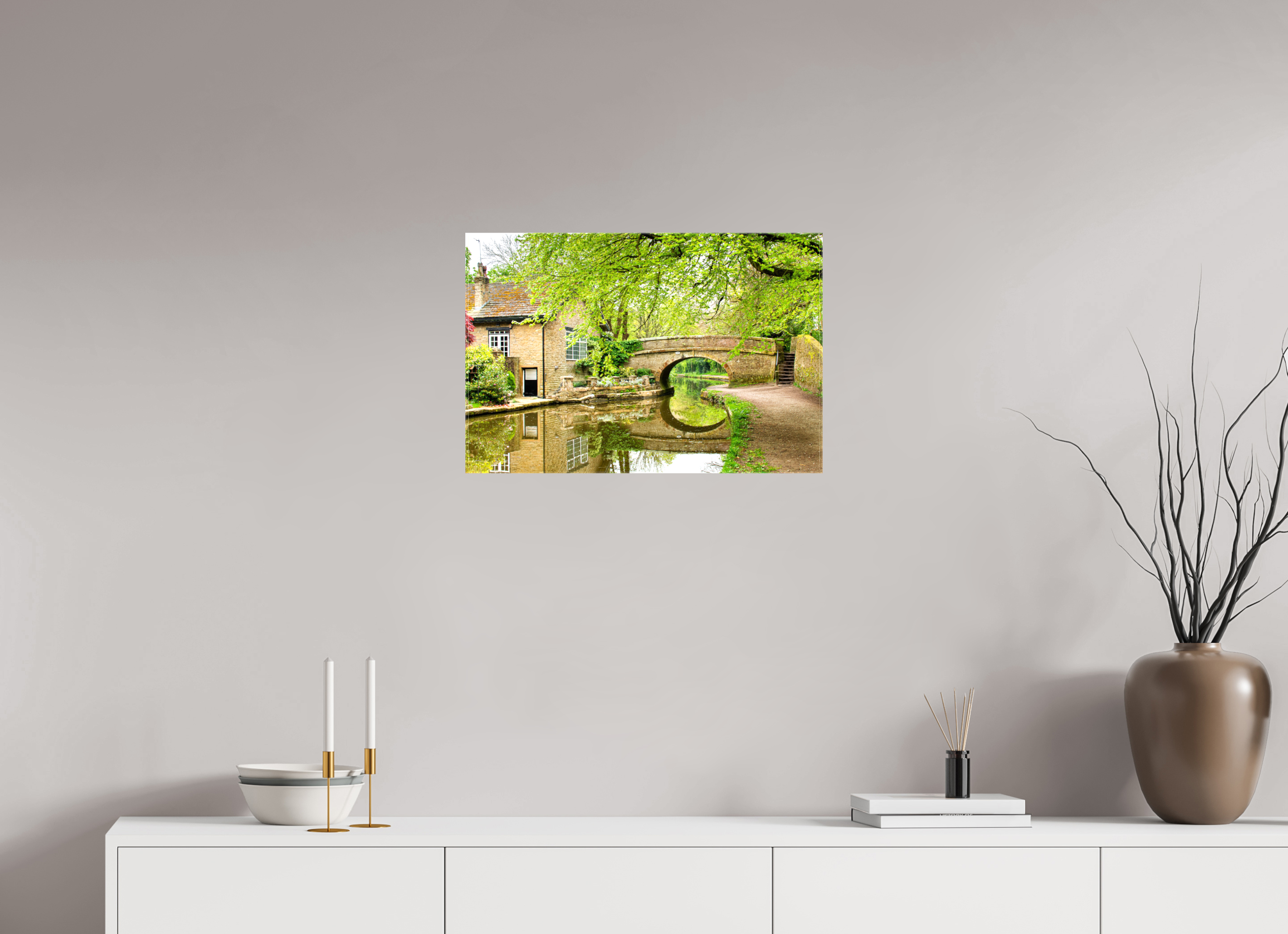 60 x 40 cm, Glossy Canvas On Stretcher Frame Bollington Canal Bridge