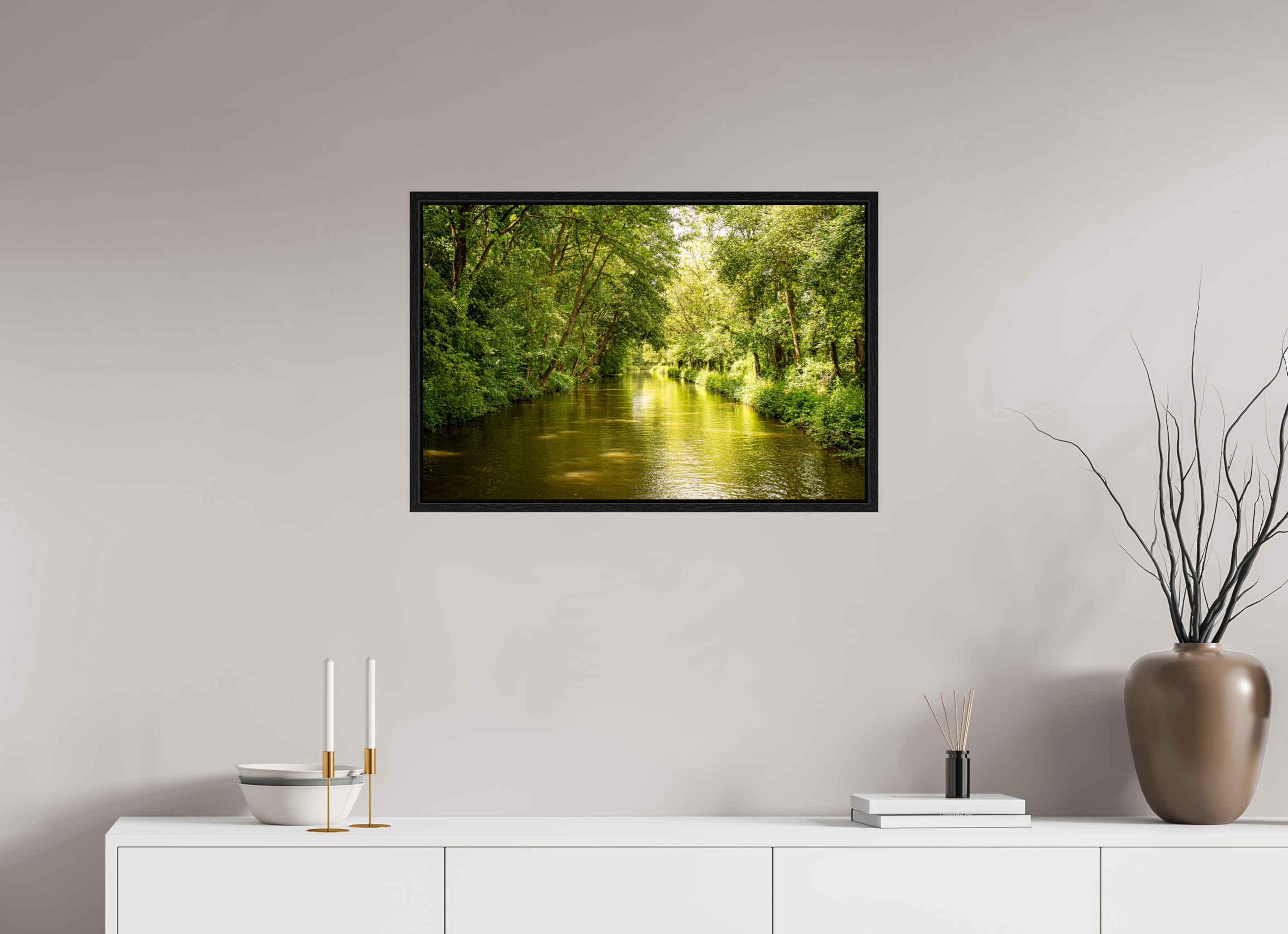 75 x 50 cm, Floater Frame Treelined Canal