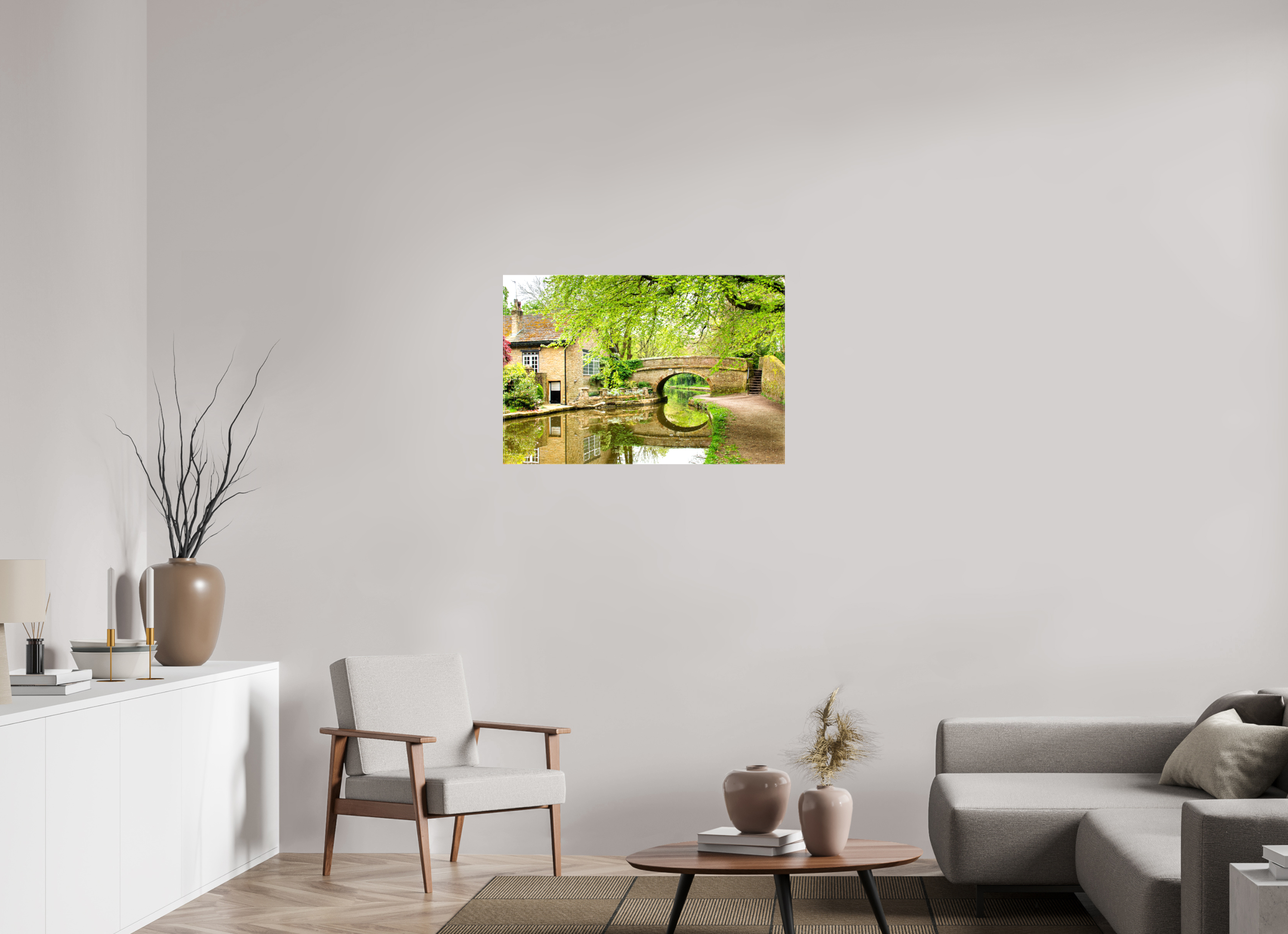 90 x 60 cm, Glossy Canvas On Stretcher Frame Bollington Canal Bridge