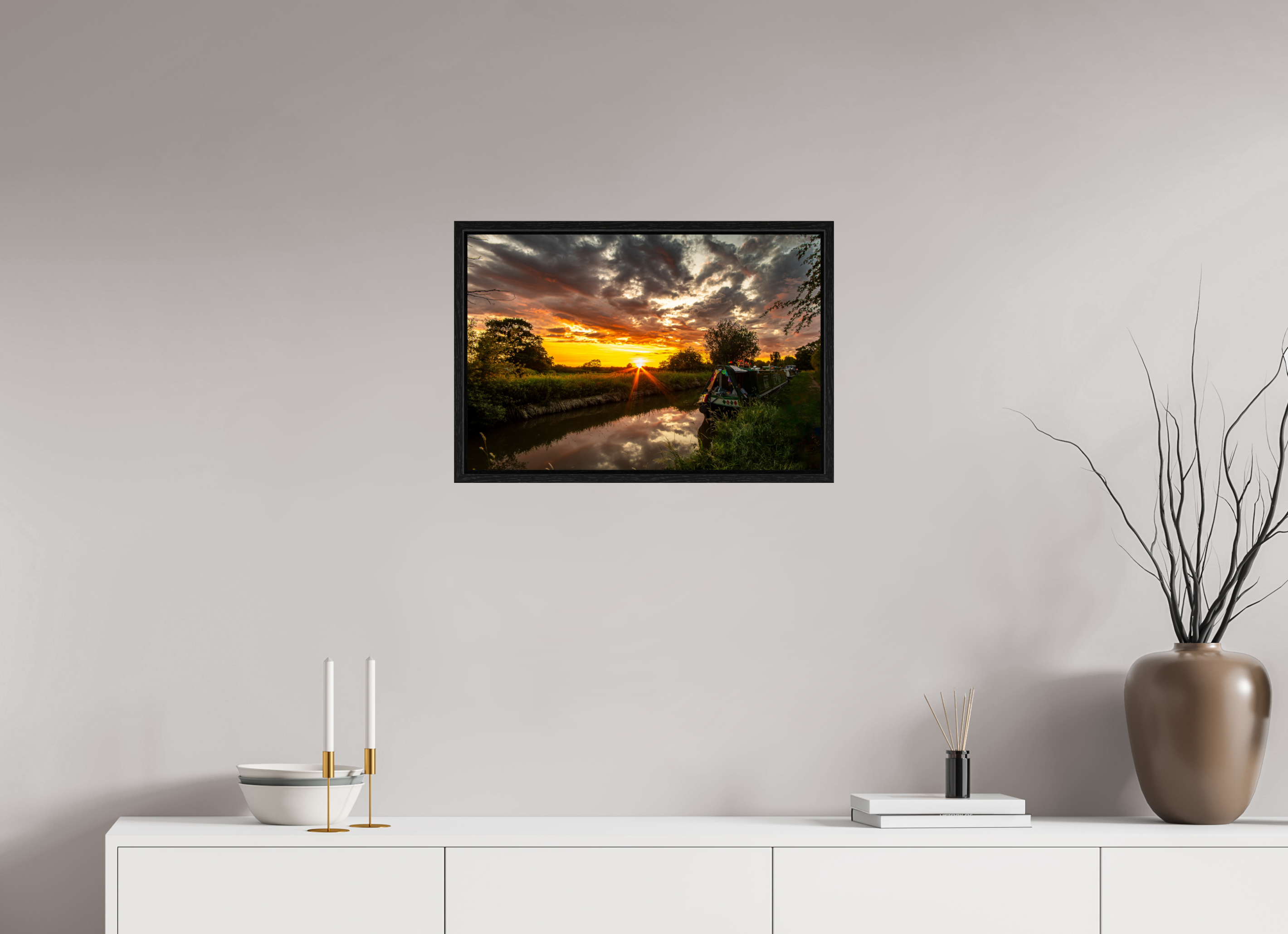 60 x 40 cm, Floater Frame Sunset on the Llangollen Canal