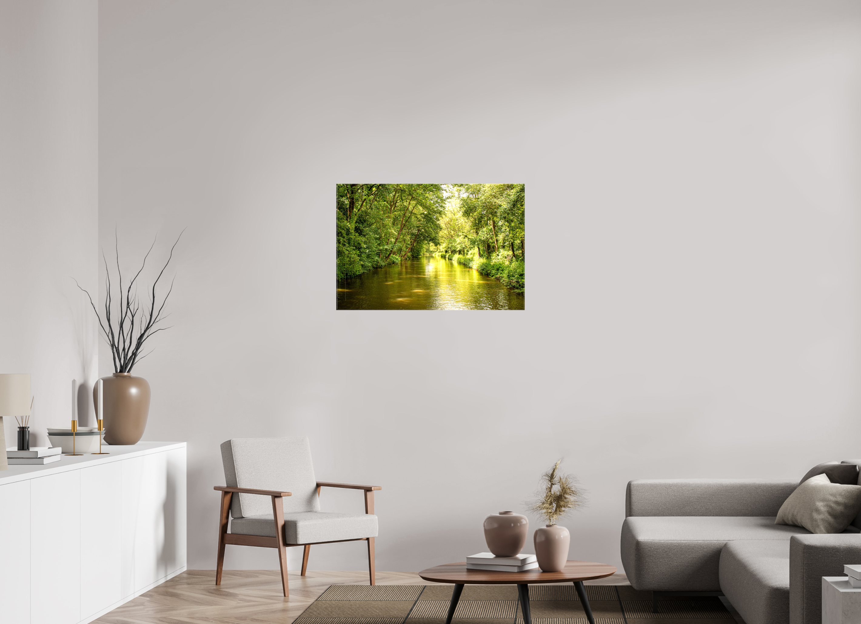 90 x 60 cm, Glossy Canvas On Stretcher Frame Treelined Canal