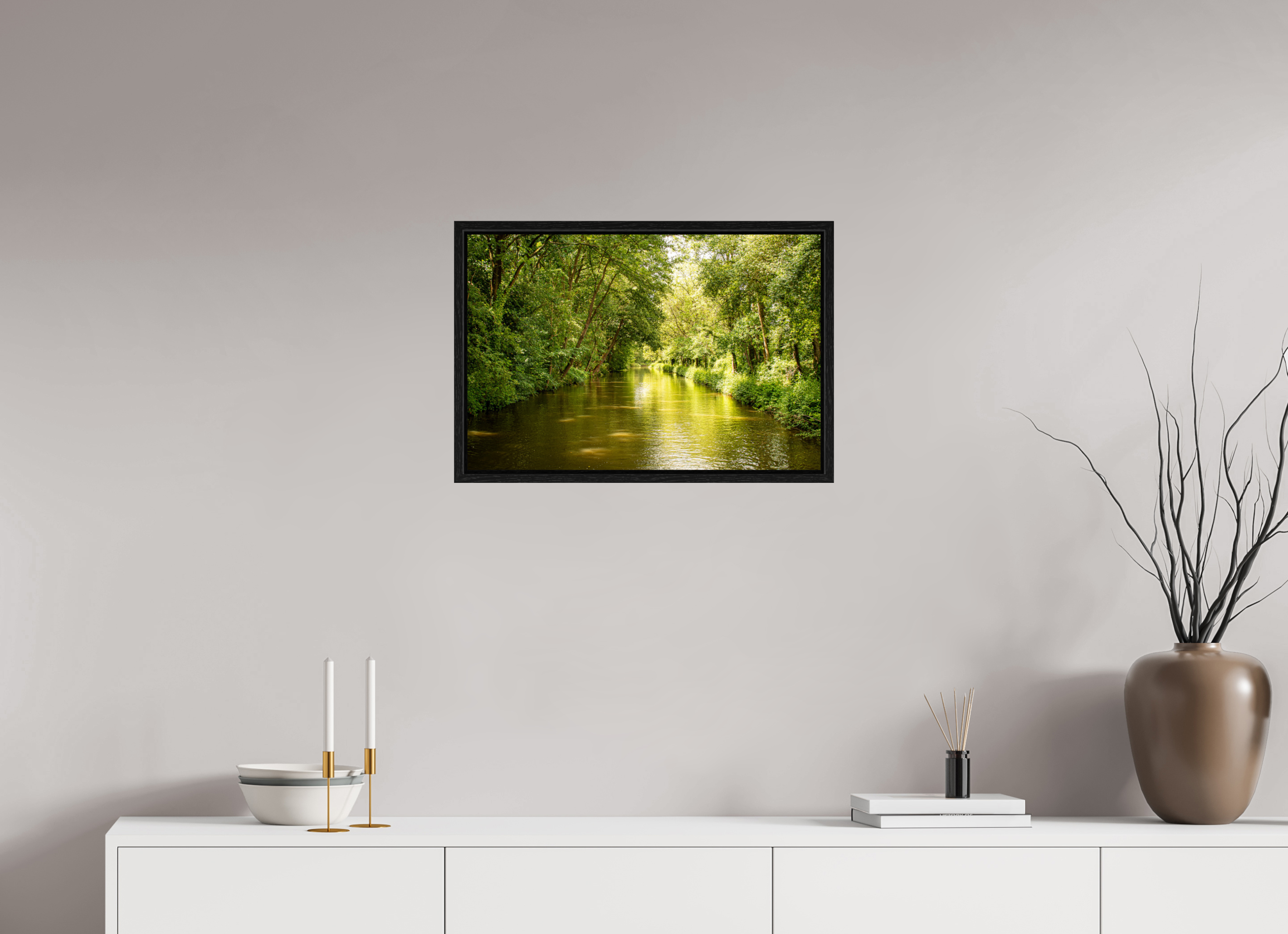 60 x 40 cm, Floater Frame Treelined Canal