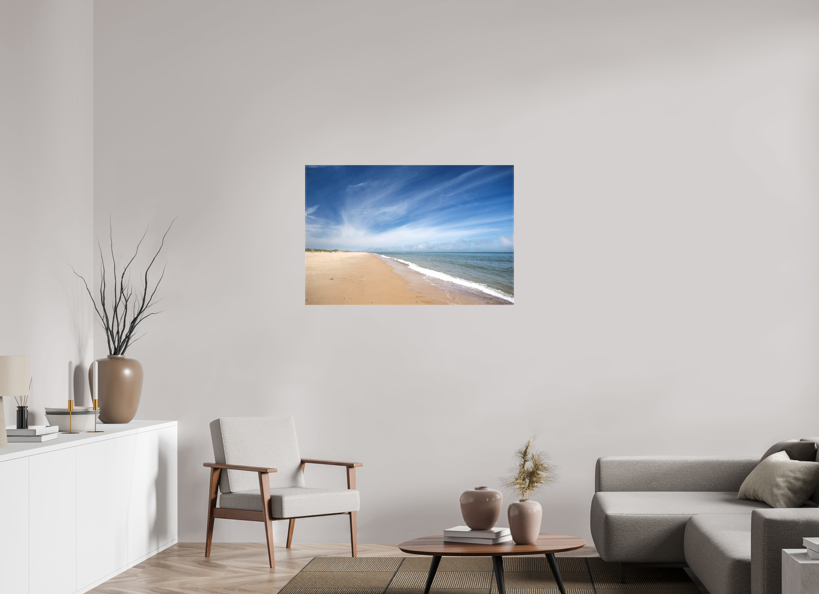 105 x 70 cm, Matte Canvas on Stretcher Frame Empty Beach on the Norfolk Coast